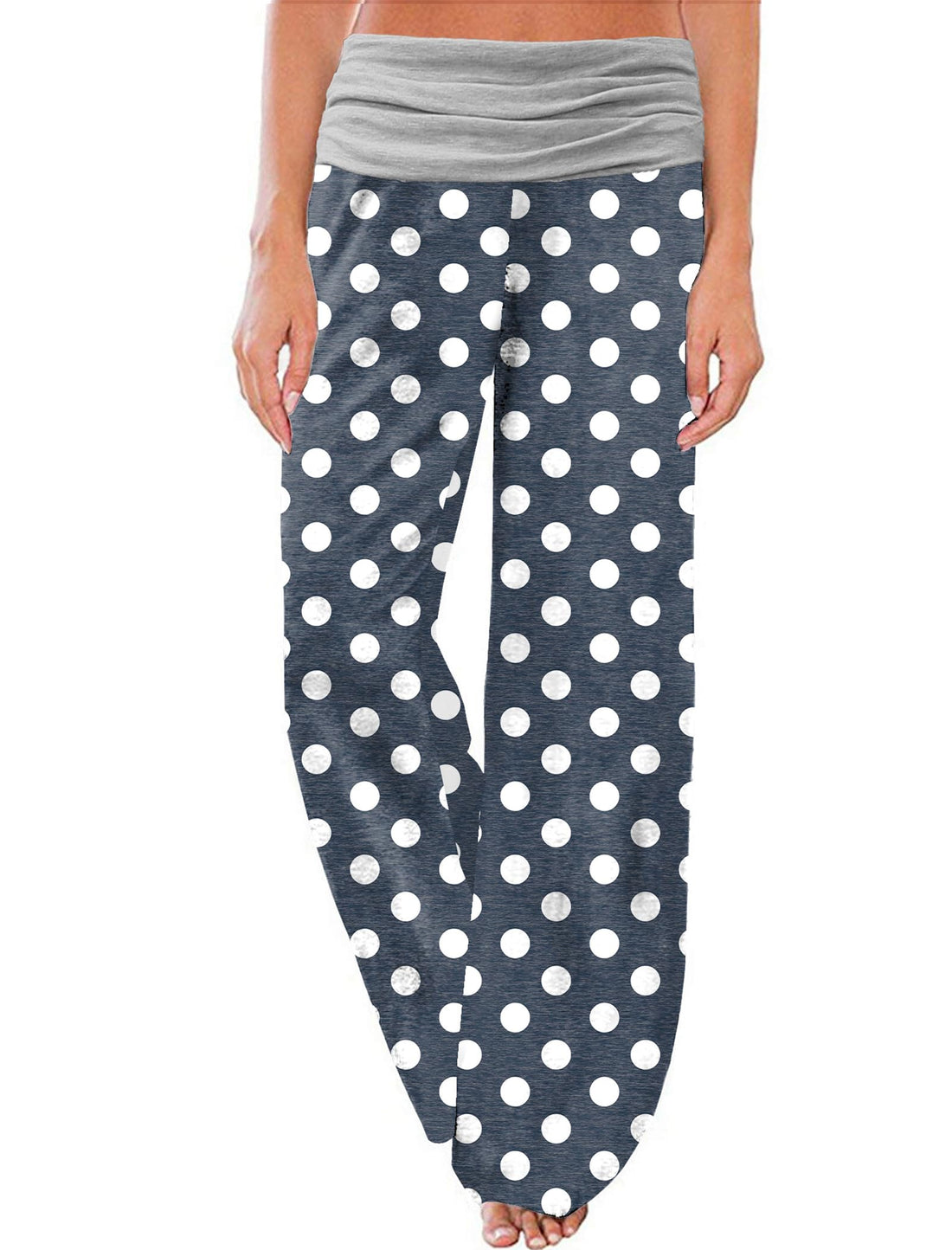 Gracyoga Women's Comfy Pajama Pants Wide Leg Lounge Palazzo Yoga Pants Stretch Casual Floral Print Fold Waist Pants