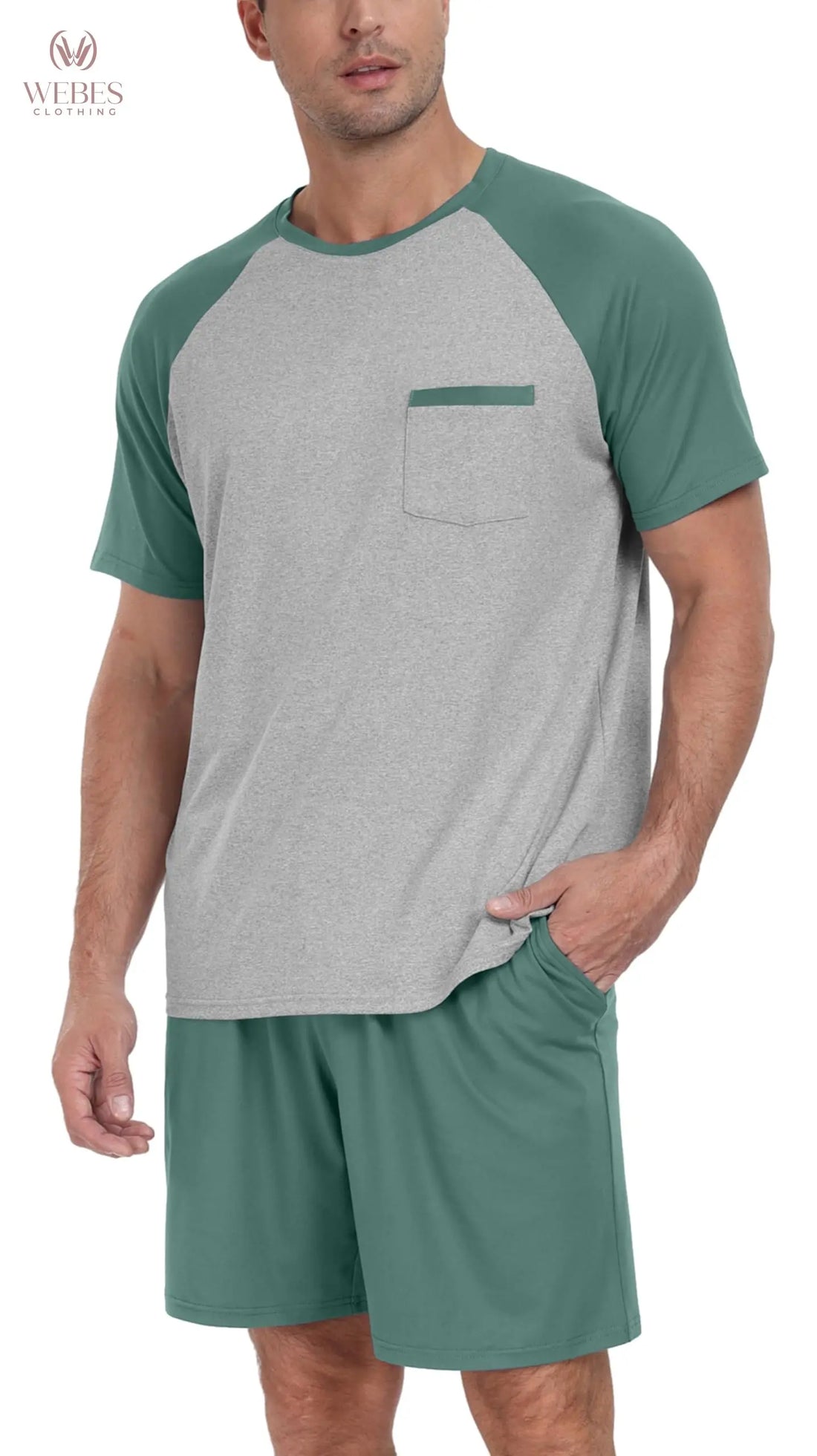 PrinStory Mens Pajama Sets Summer Pjs Sleepwear Nightwear Lightweight Quick Dry Soft Short Sleeve Sleep Set With Pocket S-4XL WEBE CLOTHING