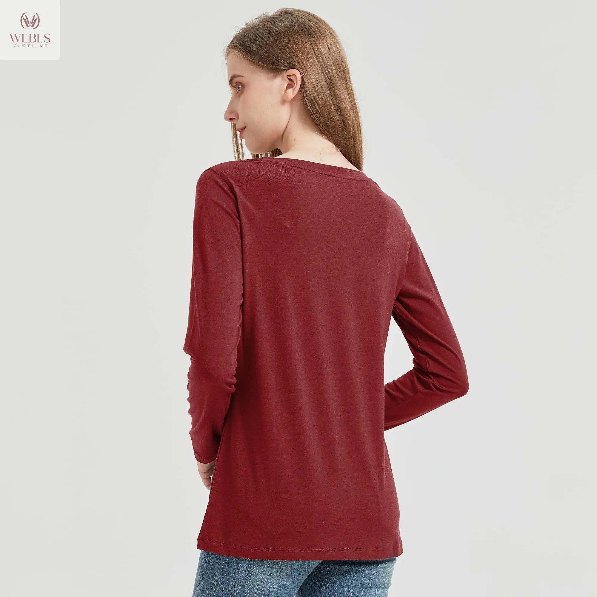 netdraw Women's Bamboo Viscose Long Sleeve V-Neck T-Shirt Soft Comfy Trendy Casual Sleep Pajama Lounge Tops
