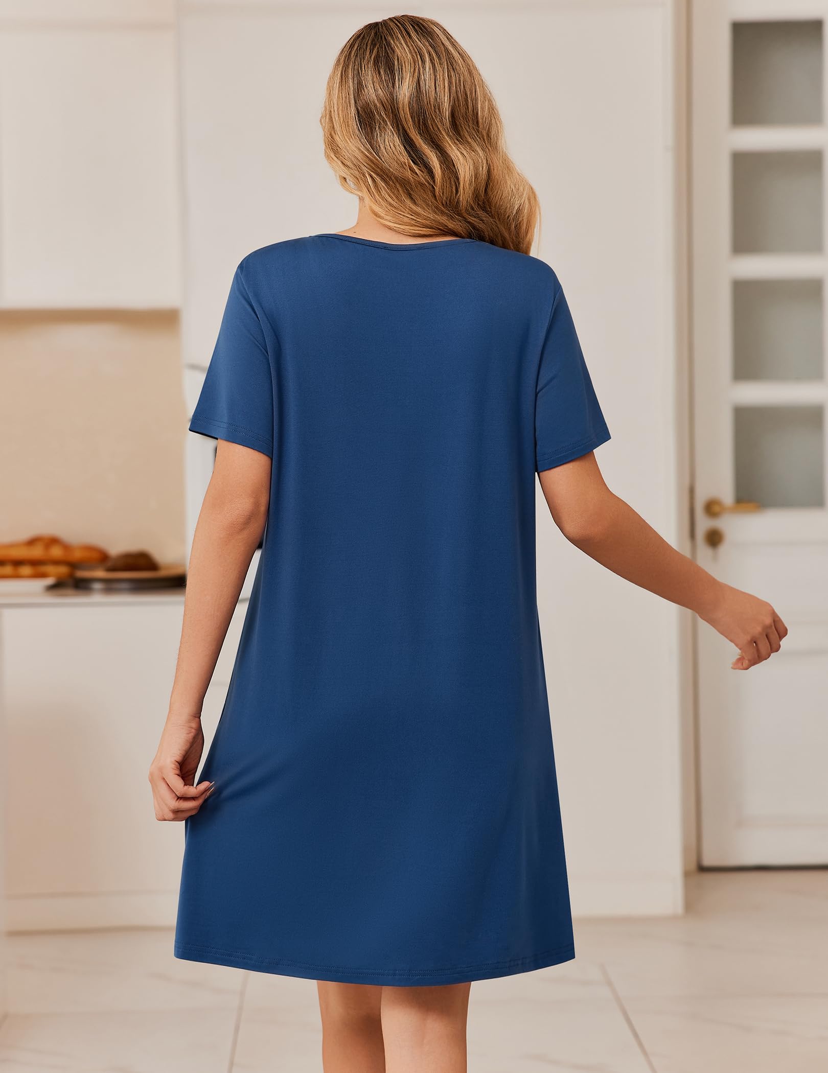 Ekouaer Womens Zip Up Robe Lace Short Sleeve Bathrobes | Knee Length Zipper Housecoat, Lightweight Nightgowns,Zipper Front House Coat with Pockets