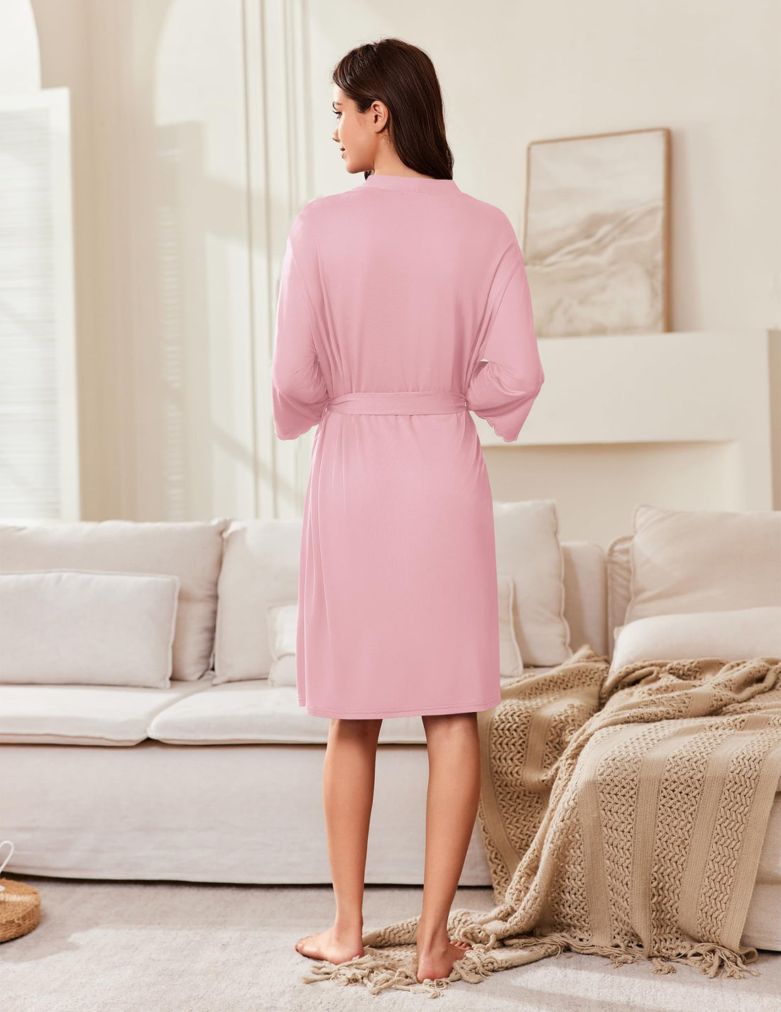 Ekouaer Robes for Women Knee Length Kimono Bathrobe Lightweight 3/4 Sleeve Sleepwear Soft Loungewear with Pockets S-XXL WEBE CLOTHING