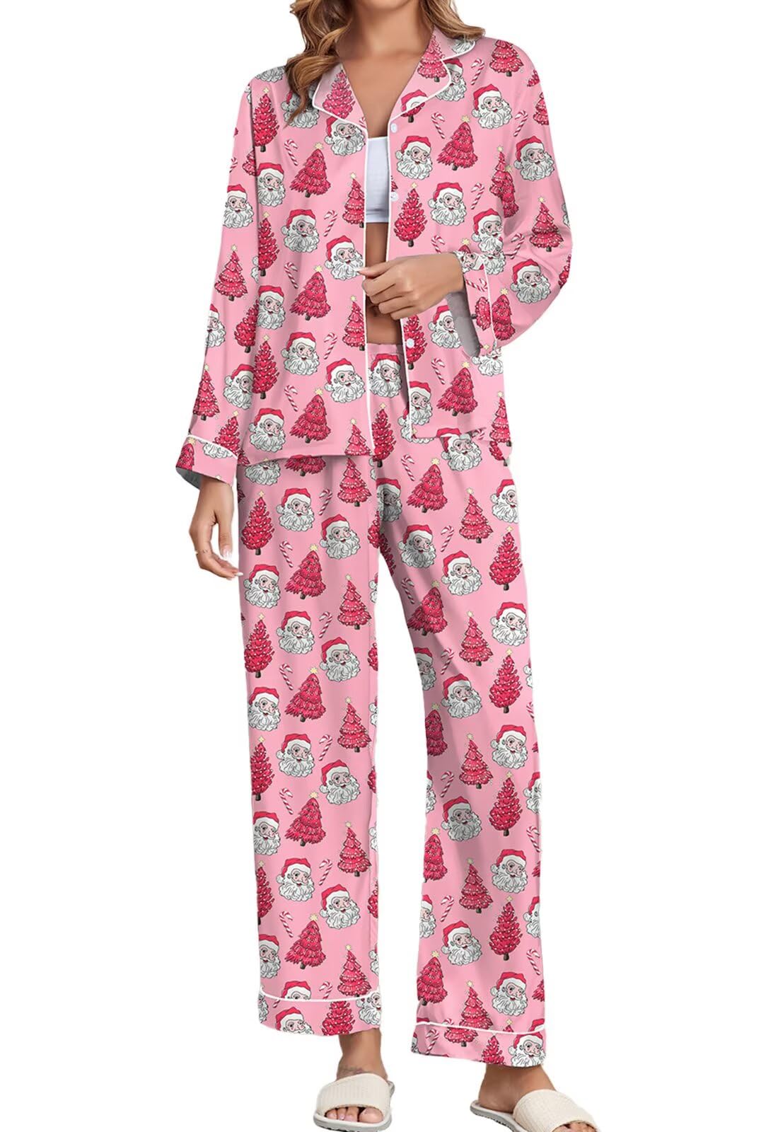 Brosloth Women's Silk Satin Pajamas Long Sleeve Button Up Loungewear Set | Button Down Animal Print Pajamas, Ladies Fancy Pajama sets, Two Piece Lounge Set, Notch Collar Lightweight Sleepwear, Gift WEBE CLOTHING