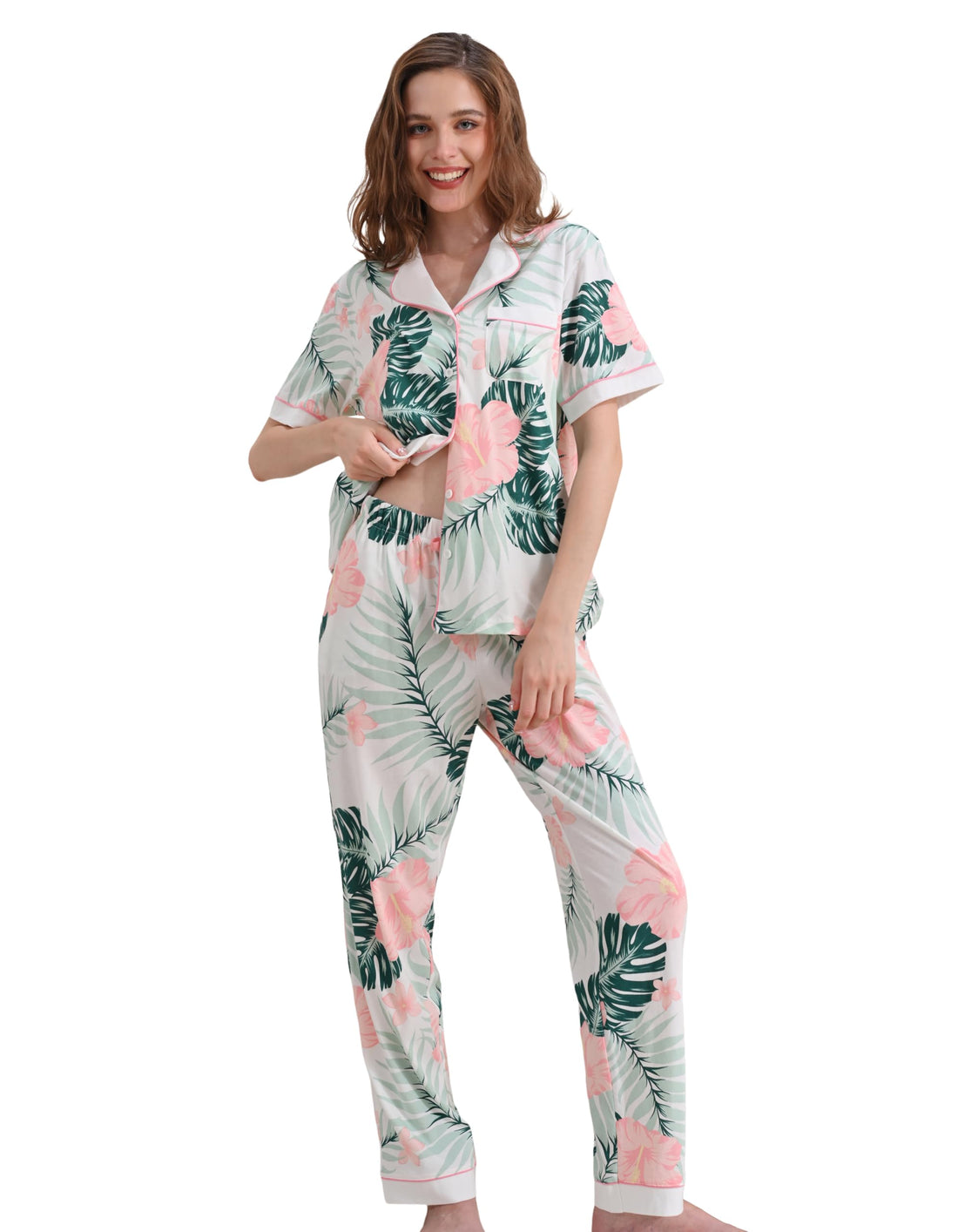 NAP BOUND 100% Cotton Pajamas for Women Sets 2 Pieces Pjs Button short sleeves with Pockets Soft Sleepwear Loungewear XS-XXL