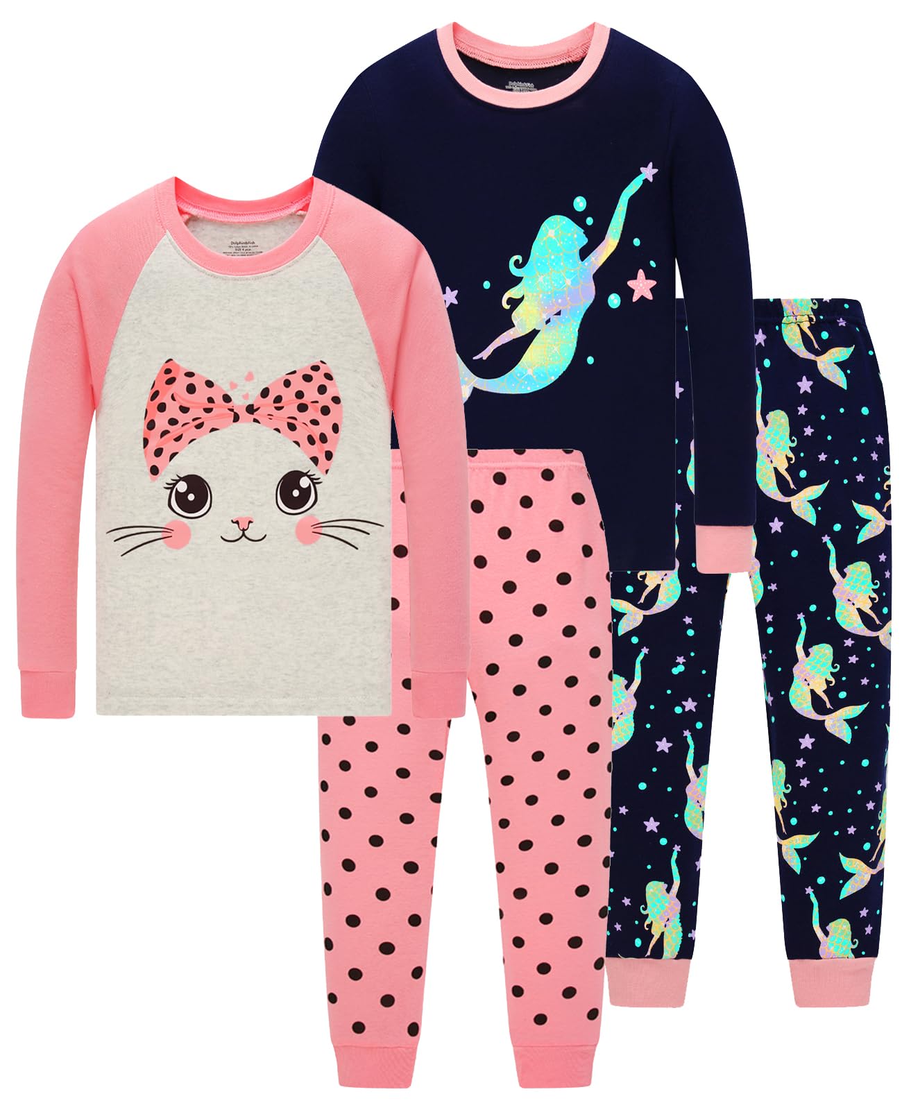 Dolphin&Fish Boys and Girls Soft Pajamas 100% Cotton Toddler Pjs Long Sleeve Kid Sleepwear Sets