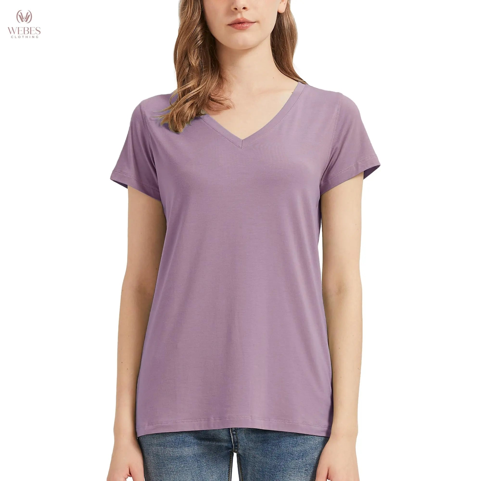 netdraw Women's Ultra-Soft Bamboo Viscose Cotton V-Neck Short Sleeve T-Shirt, Casual Summer Tops for Lounge Sleep Pajama