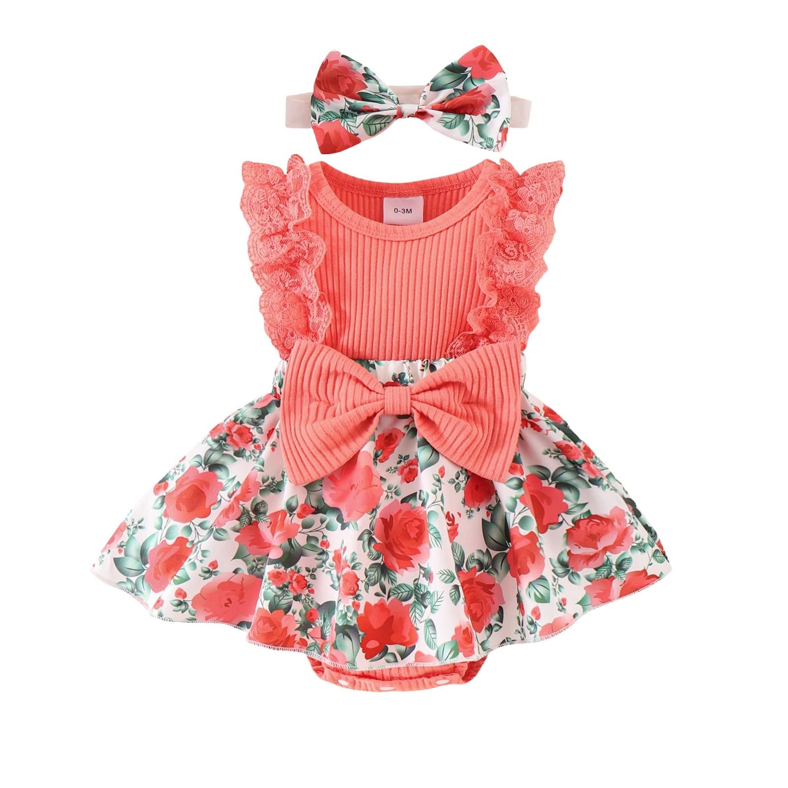Baby Girl Clothes Newborn Romper Dress Infant Lace Ruffle Sleeveless Summer Outfits with Headband 0-12 Months WEBE CLOTHING