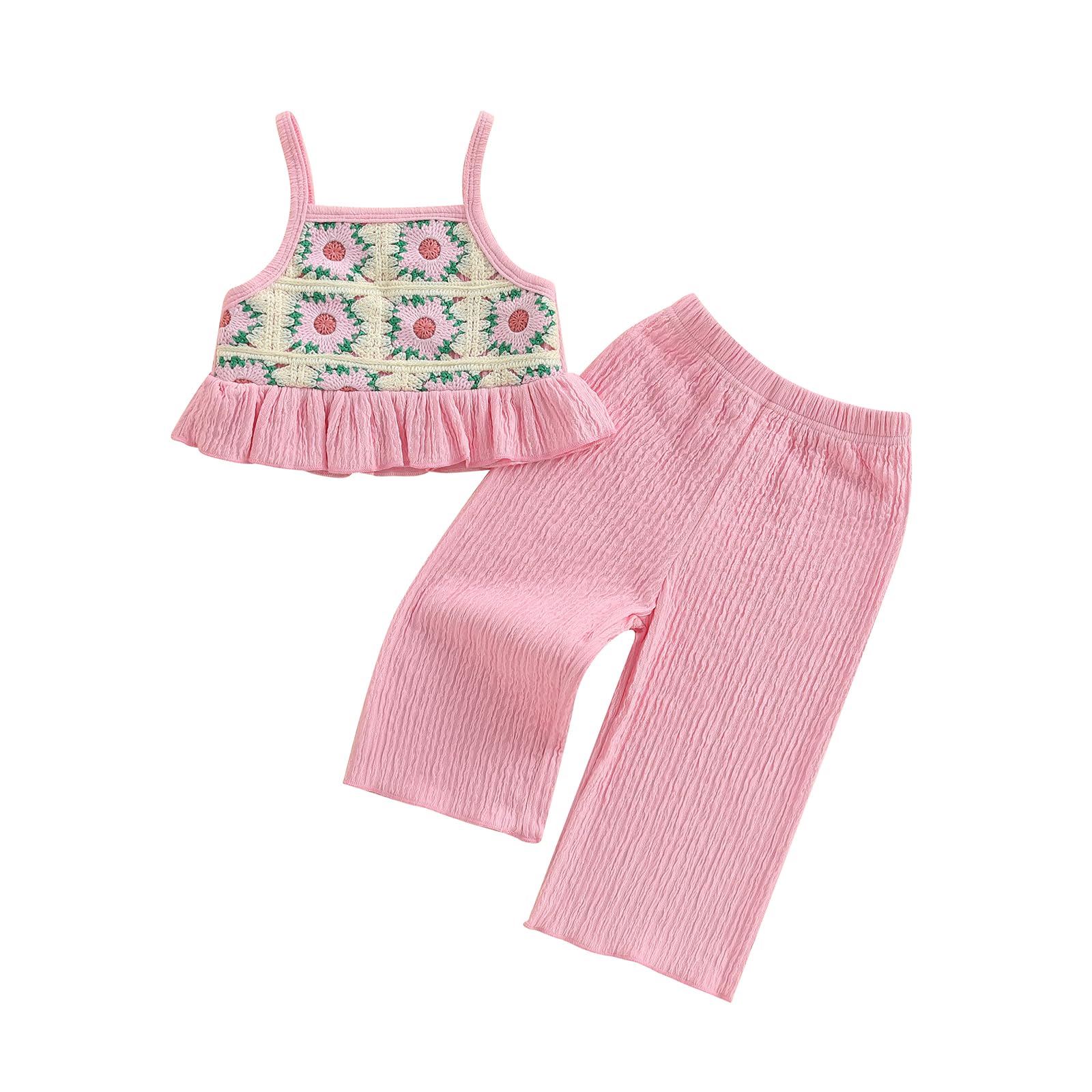 Baby Girl Outfits Crocheted Ruffled Camisole And Elastic Pants Set 6 12 18 24 Months 2 3 4 T WEBE CLOTHING