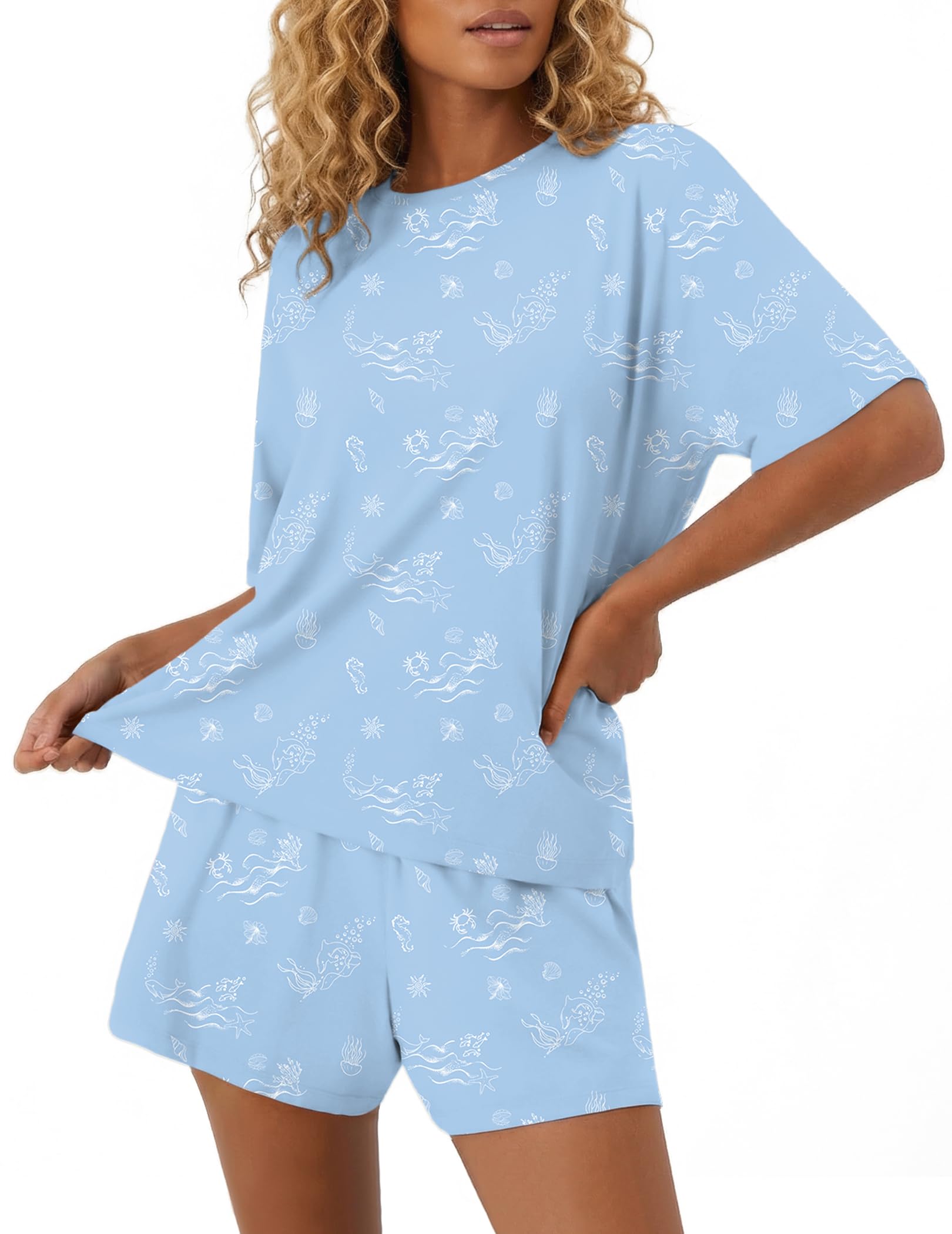 Ekouaer Pajama for Women Viscose from Bamboo 2 piece Lightweight Summer Pj Soft Short Sleeve Matching Lounge sets with Pocket