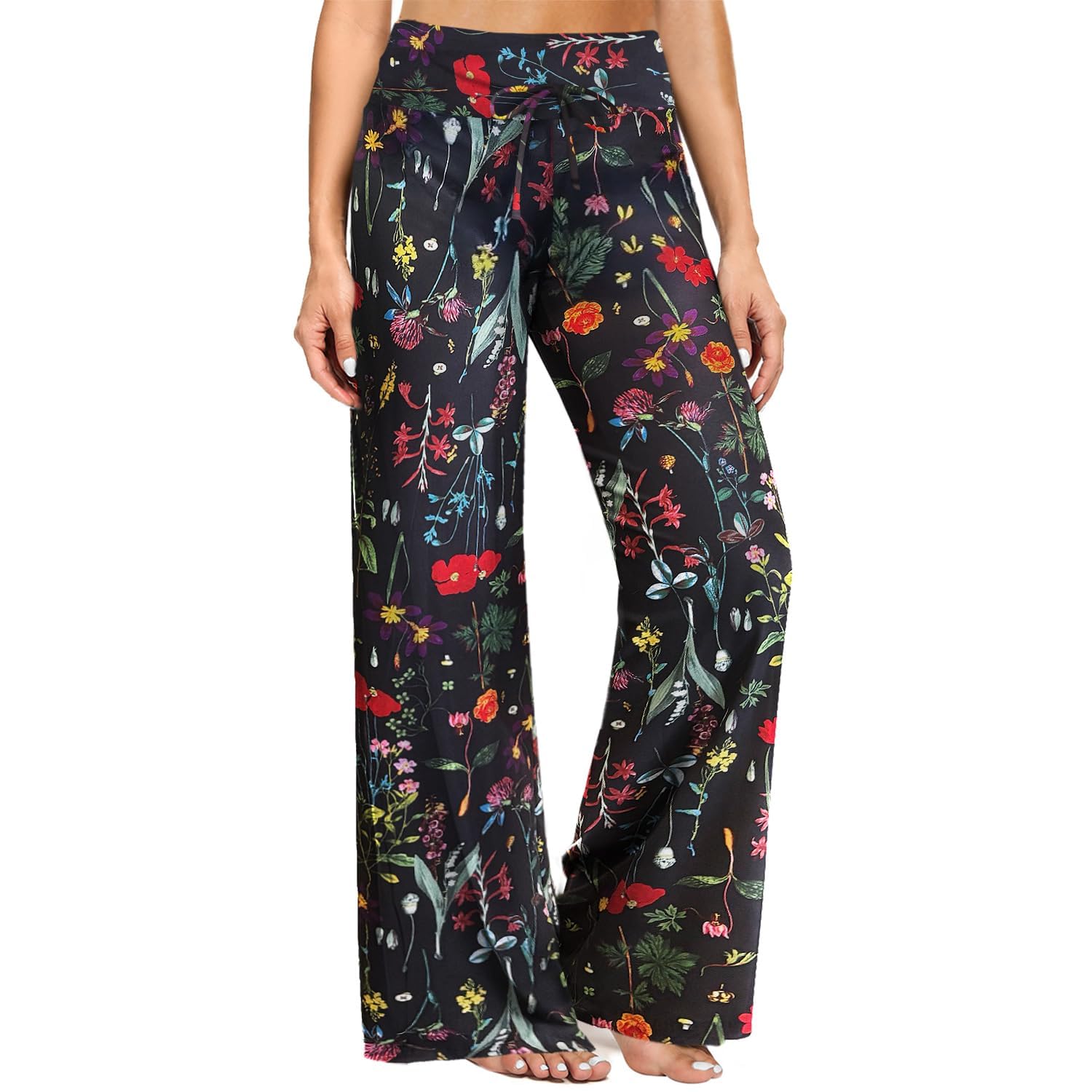 ZOOSIXX Soft Black Pajama Pants for Women, Wide Leg Pants Woman Flowy Comfy Casual Lounge Yoga Capri Pants 22”/ 30”