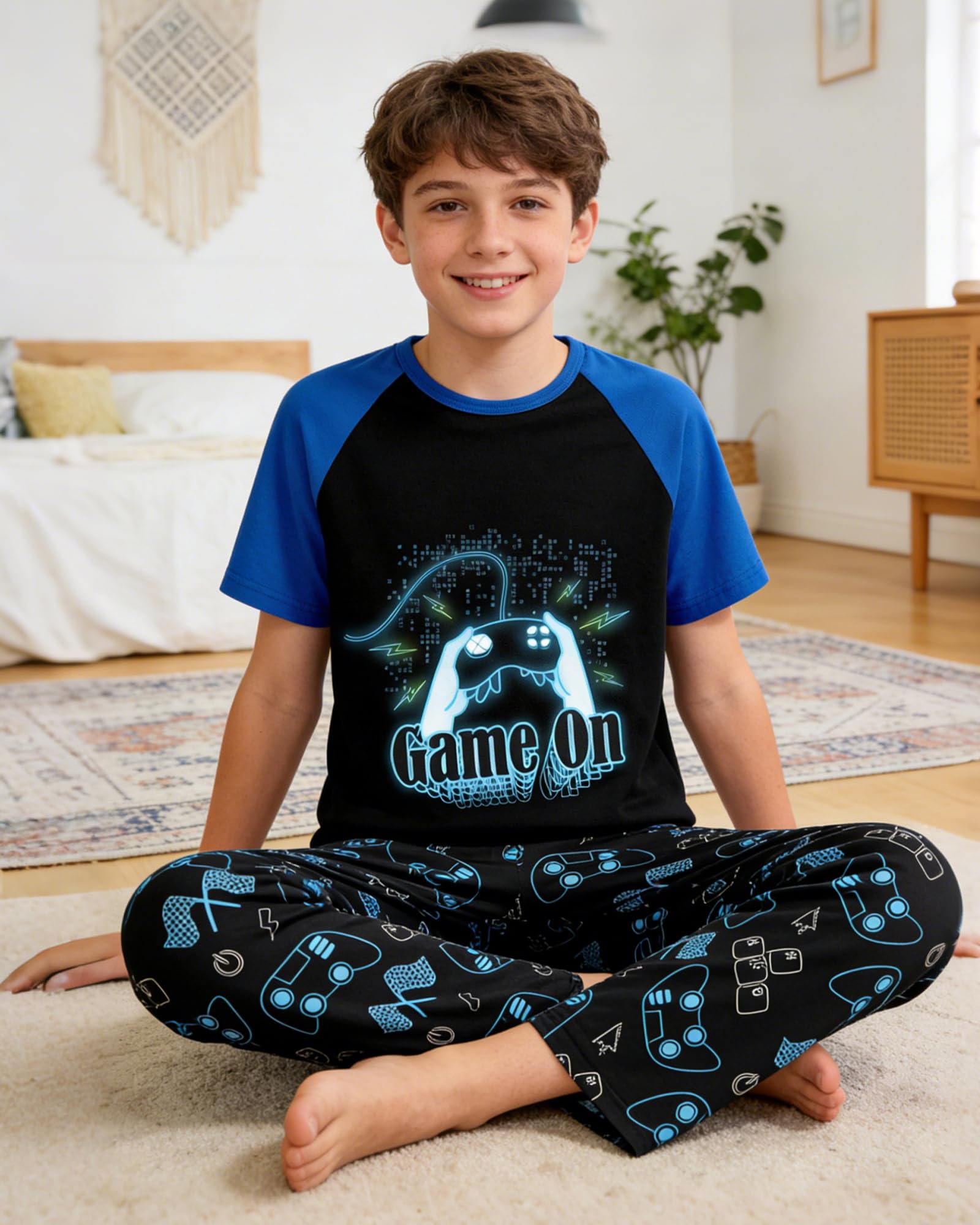 Fiodrimy Boys Pajamas Little Big Boys Short Sleeves and Pants Pajamas 2-Piece Pjs Set Kids Sleepwear Size 8-14