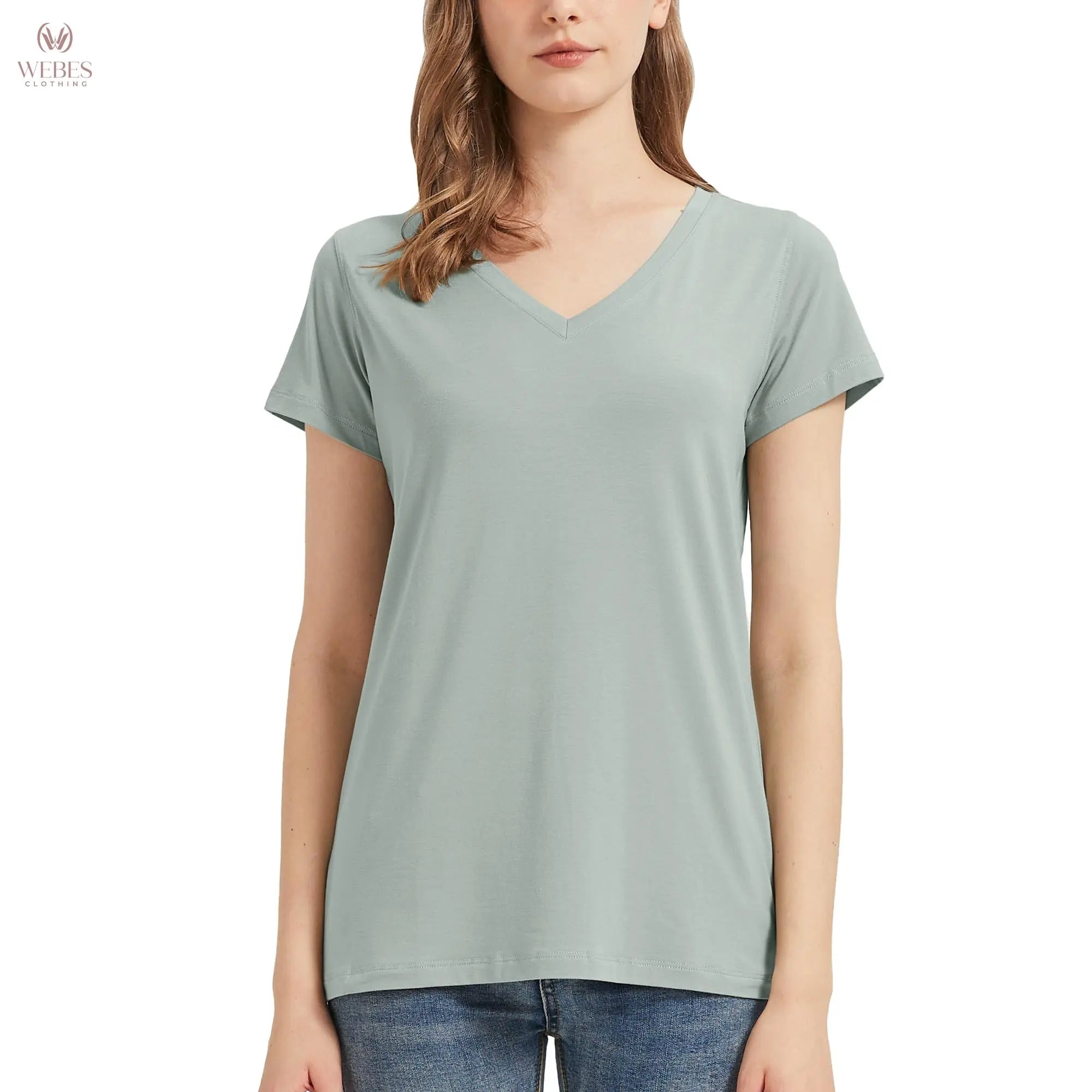 netdraw Women's Ultra-Soft Bamboo Viscose Cotton V-Neck Short Sleeve T-Shirt, Casual Summer Tops for Lounge Sleep Pajama