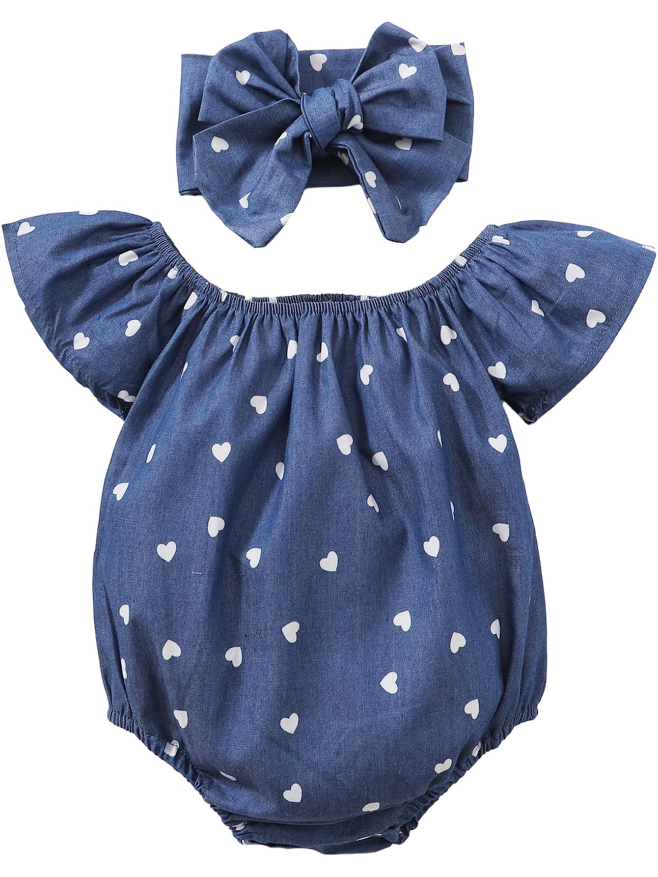 Baby Girl Summer Clothes Outfits Flutter Sleeve Denim Heart Romper One Piece Jumpsuit Bodysuit WEBE CLOTHING