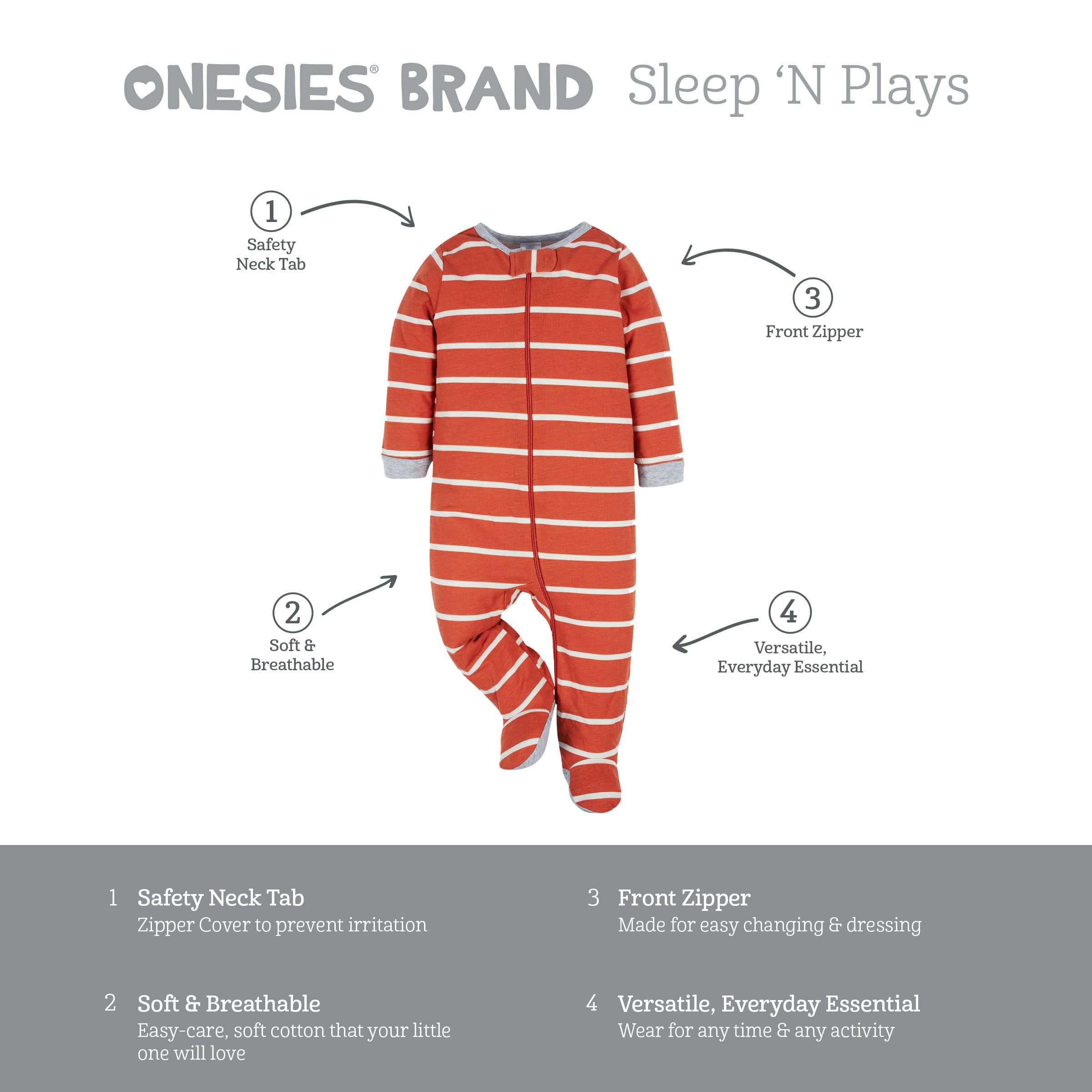 Onesies Brand Baby Boys 4-Pack Sleep 'N Play Footies