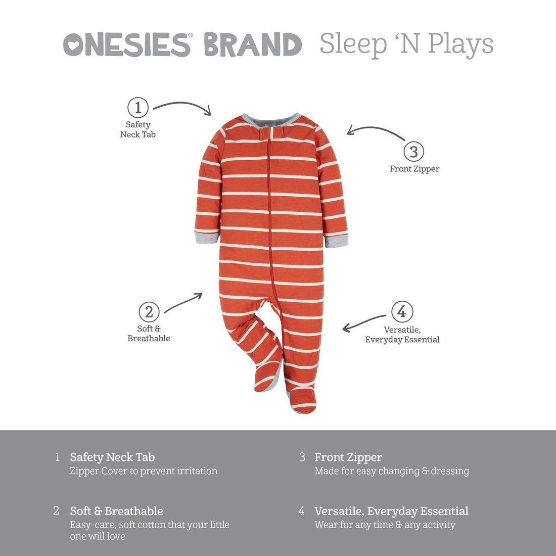 Onesies Brand Baby Boys 4-Pack Sleep 'N Play Footies