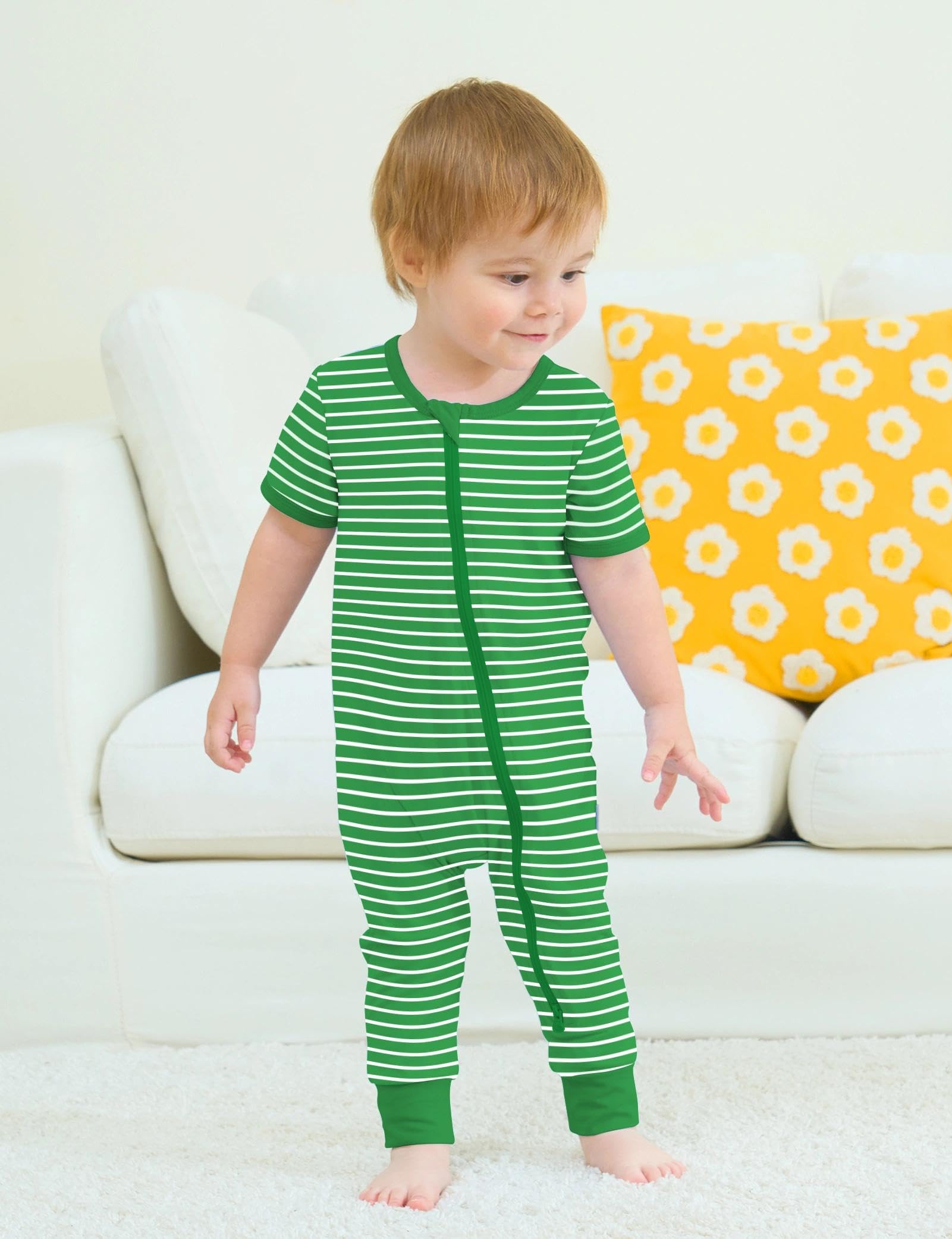 Jimonda Baby Romper 2 Pack Short Sleeve Pajamas Footless Sleepers Baby Boys Girls 2 Way Zipper Pjs Sleep and Play Clothes