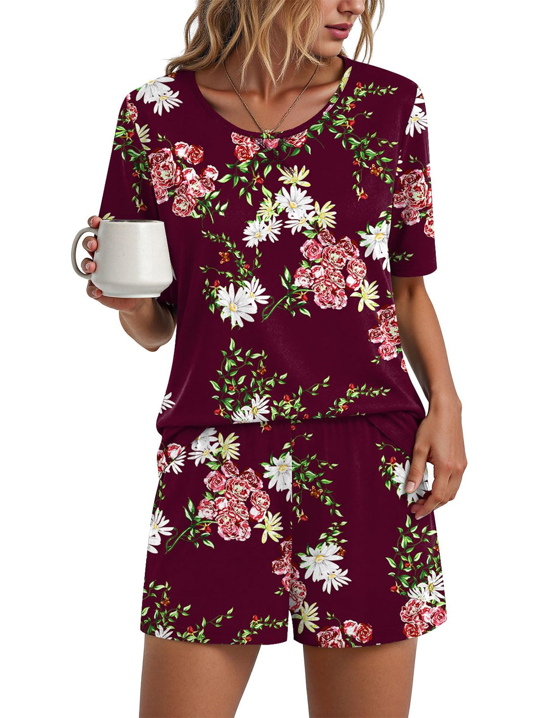 Findsweet Pajama Set for Women 2 Piece Lounge Set Soft Sleepwear Summer Casual Short Pjs Sets with Pockets M-3XL