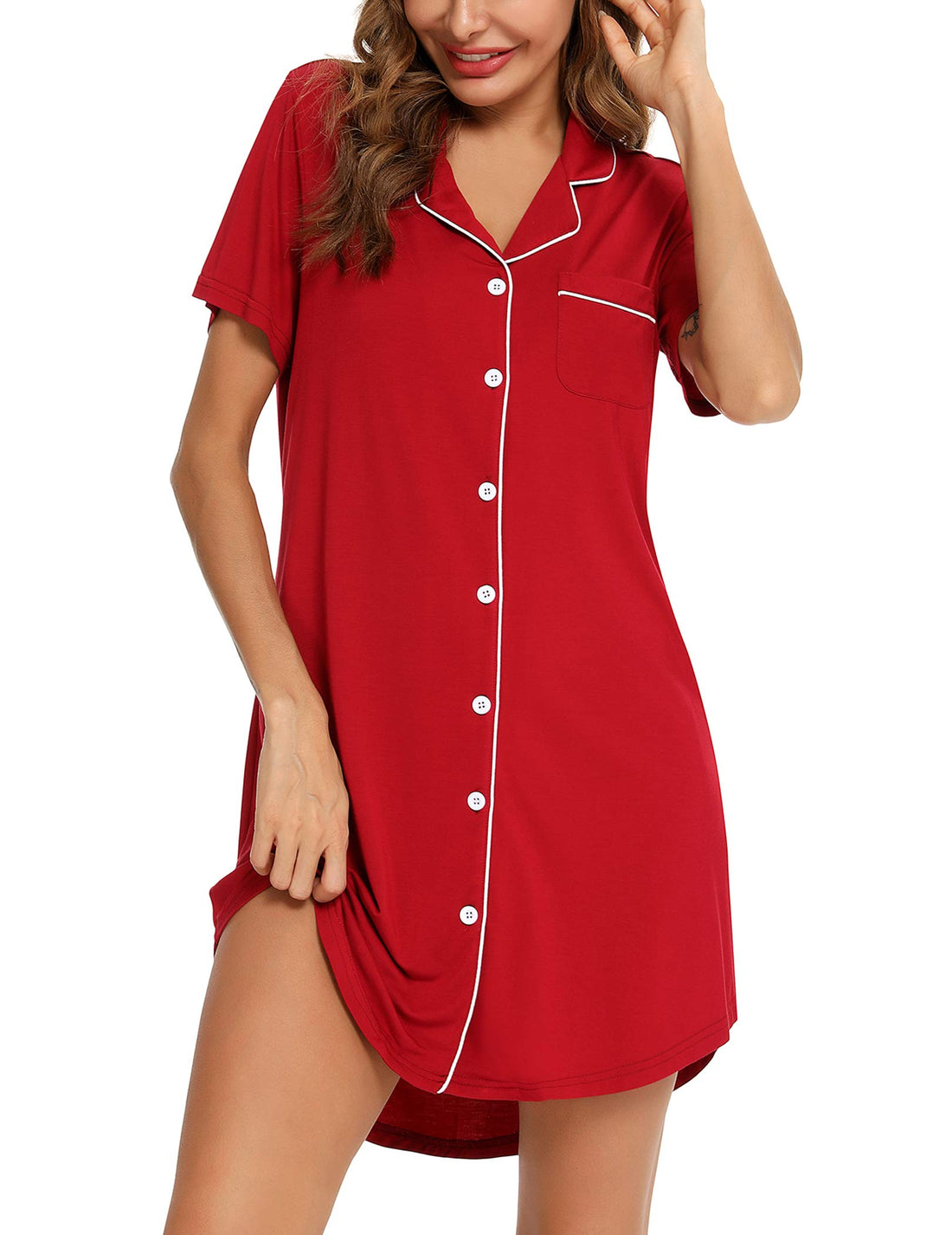 Senert Nightgowns for Women Short/Long Sleeve Sleep Shirt Button Down Night Gowns Maternity Pajamas Nursing Dress Sleepwear WEBE CLOTHING