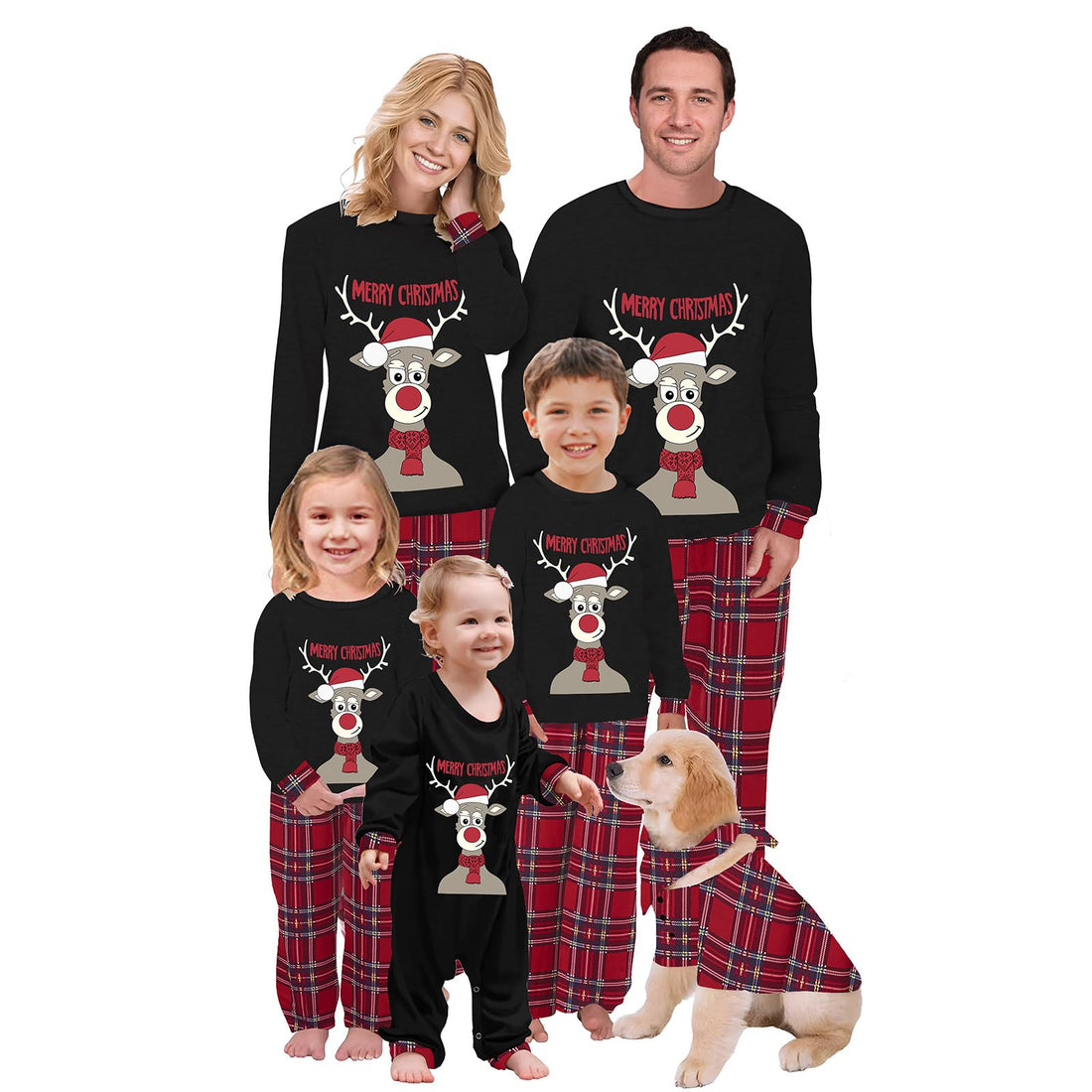 Awoscut Christmas Family Matching Pajamas Sets Christmas PJ's Letter Print Top and Plaid Pants Jammies Sleepwear