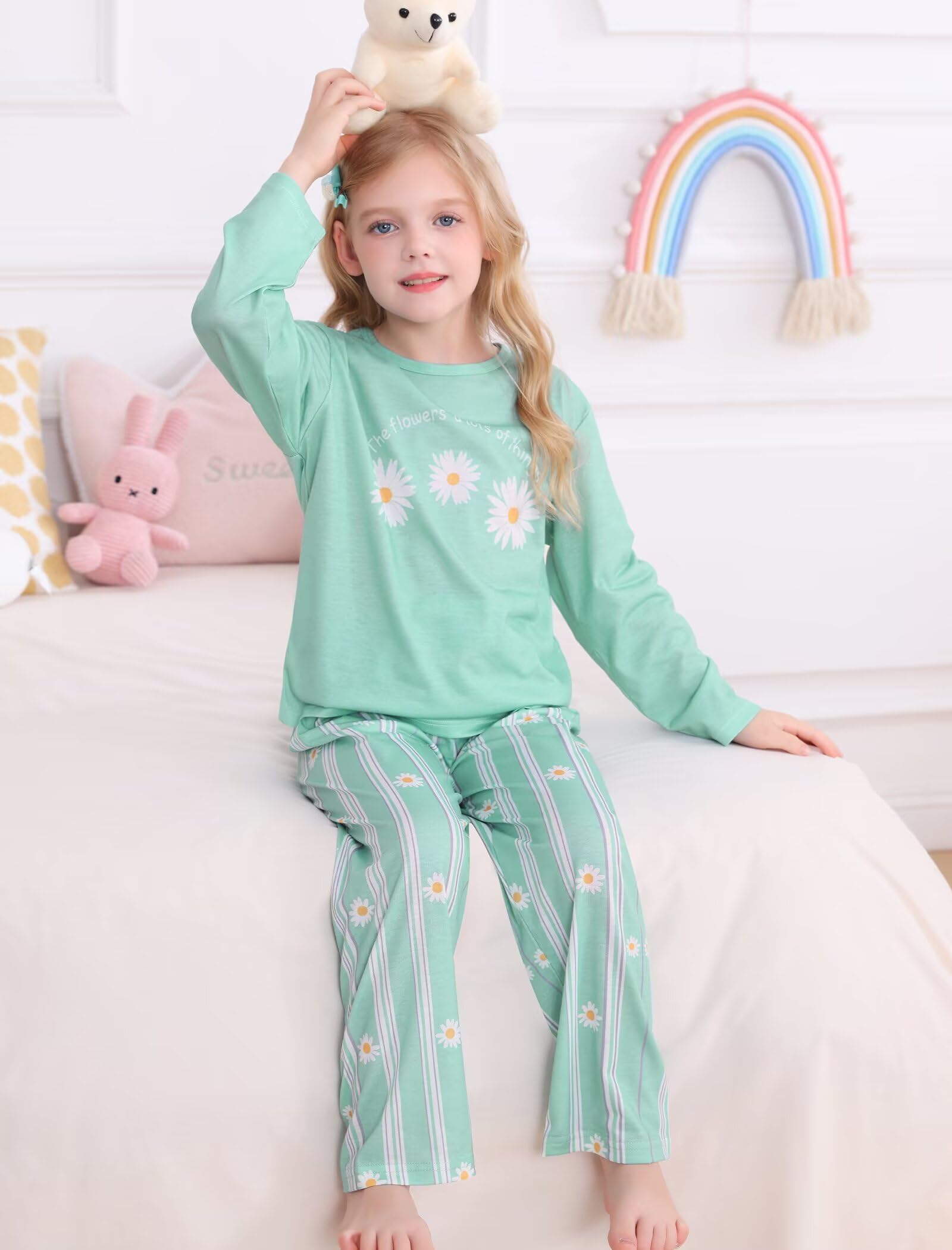 SWOMOG Girls Pajama Set Short Sleeve Tops & Ruffled Shorts with Pocket 2 Piece Summer Pajamas for Kids Size 6-15