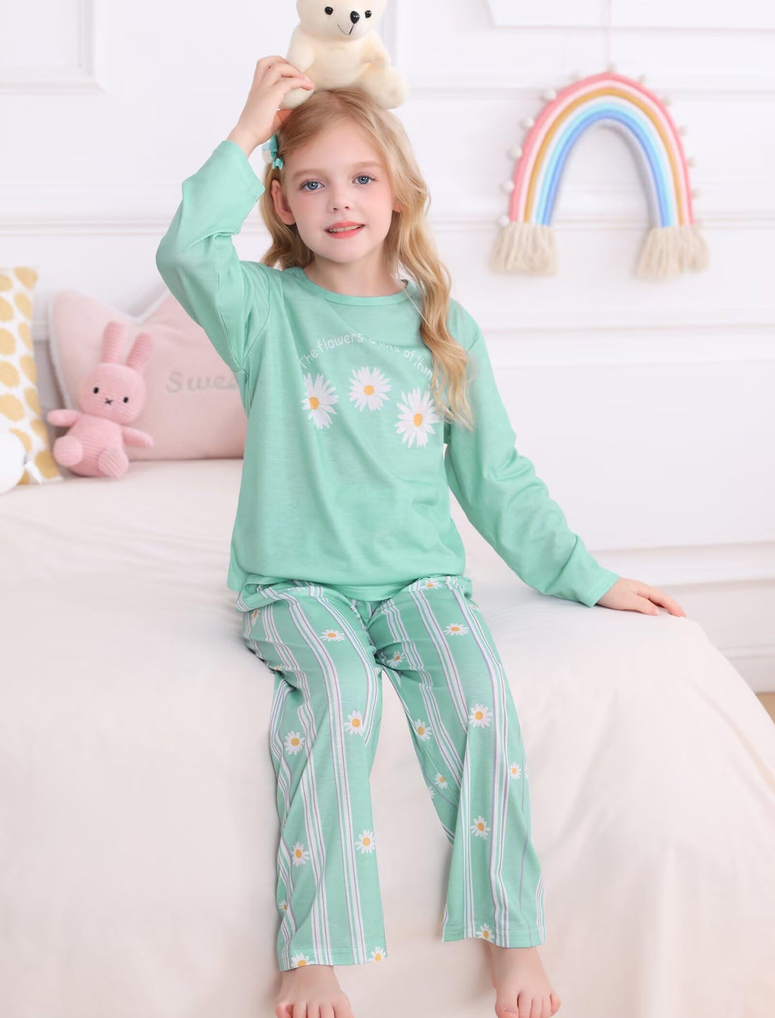 SWOMOG Girls Pajama Set Short Sleeve Tops & Ruffled Shorts with Pocket 2 Piece Summer Pajamas for Kids Size 6-15
