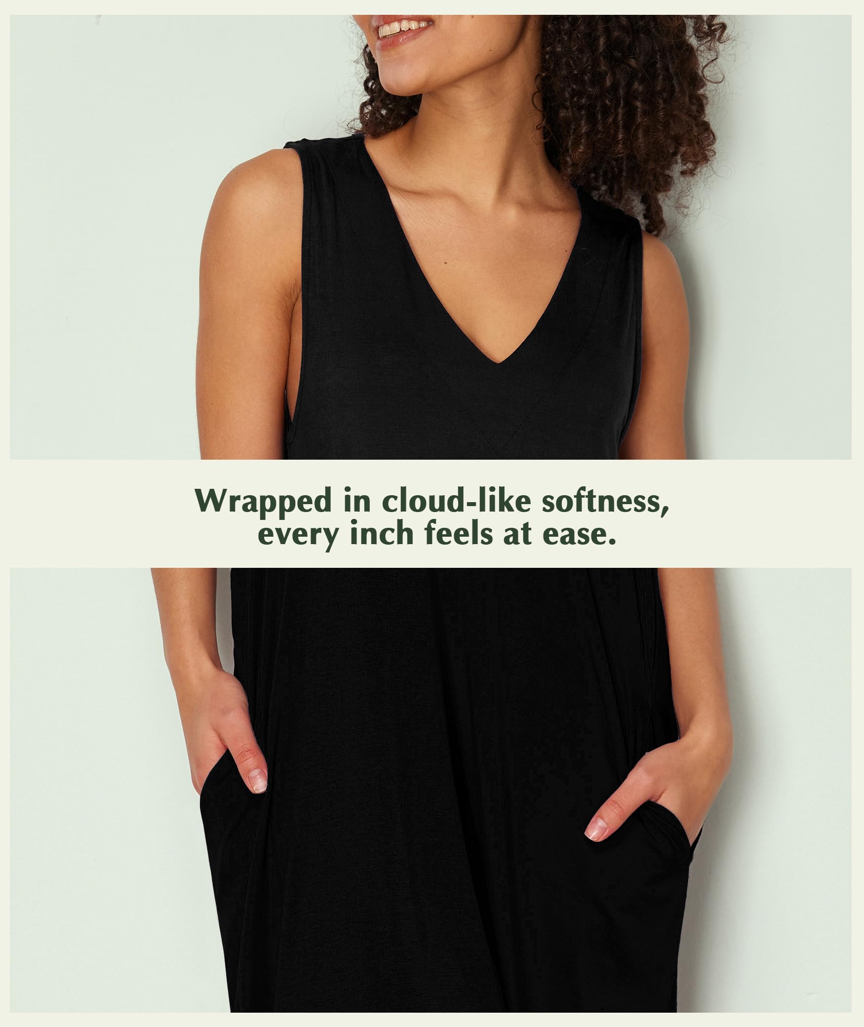 GYS Bamboo Viscose Women's Nightgowns V Neck Sleeveless Tank Pajama Dress for Women WEBE CLOTHING