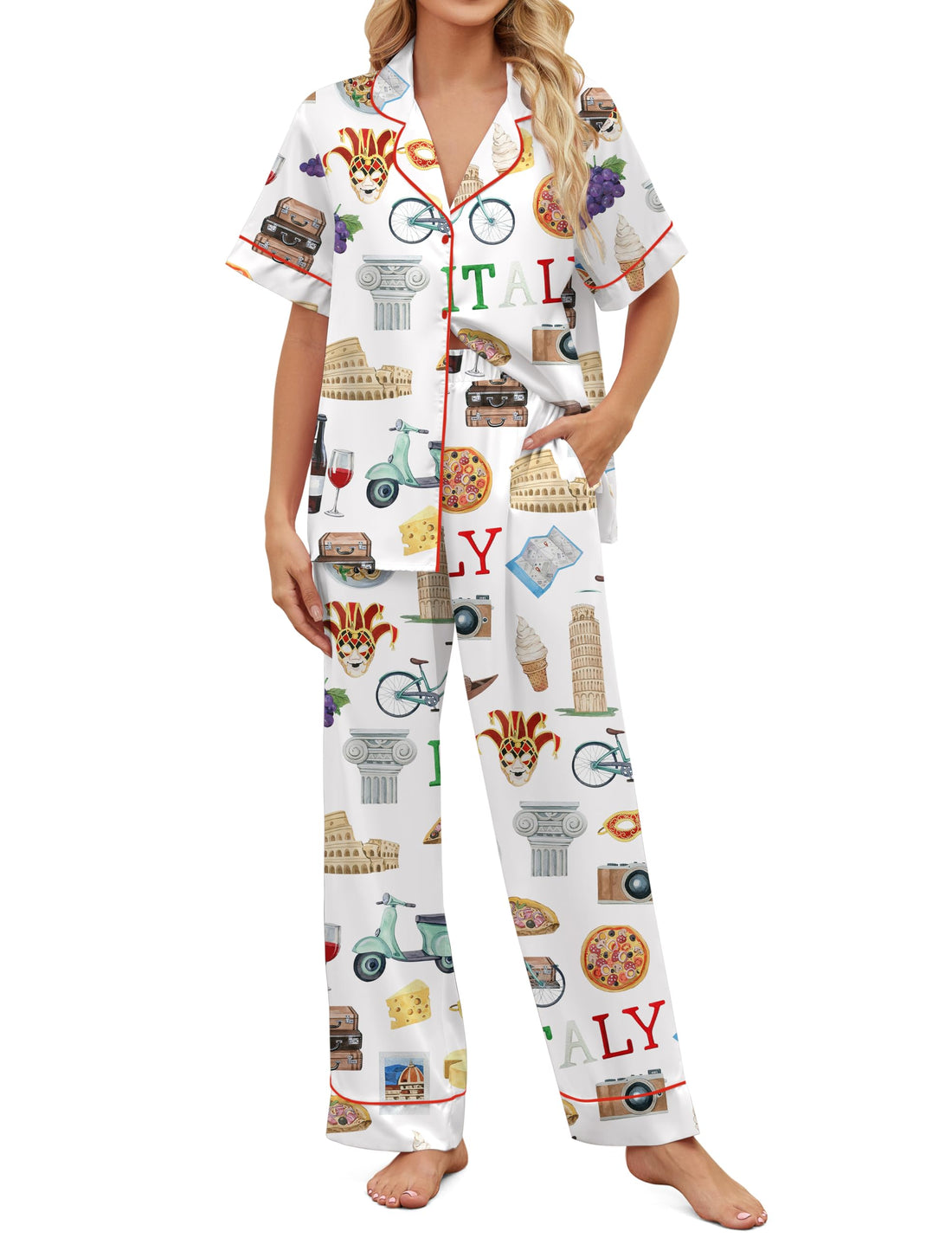 SHESHOW Satin Pajamas for Women Set Button Down Sleepwear Print Pjs Set 2 Piece Short Sleeve Long Loungewear Size XS-XXL WEBE CLOTHING