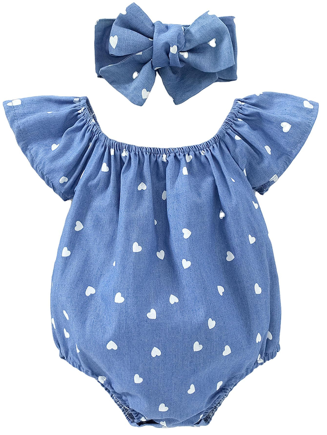 Baby Girl Summer Clothes Outfits Flutter Sleeve Denim Heart Romper One Piece Jumpsuit Bodysuit WEBE CLOTHING