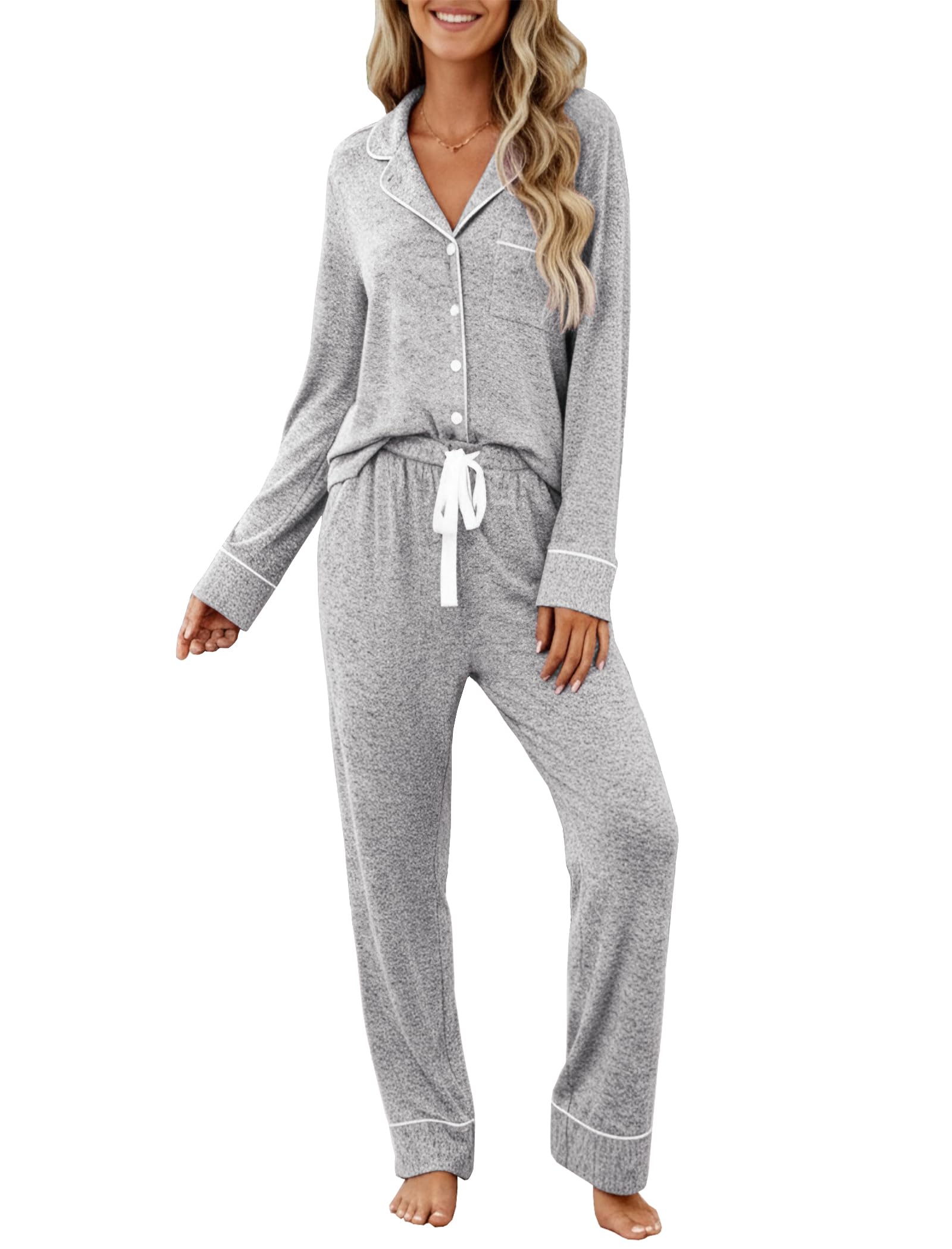 Samring Pajamas Women's Long Sleeve Sleepwear Button Down Pj Sets Soft Loungewear Pajama Set for Women S-XXL