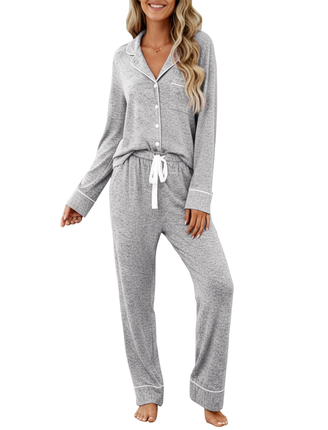 Samring Pajamas Women's Long Sleeve Sleepwear Button Down Pj Sets Soft Loungewear Pajama Set for Women S-XXL