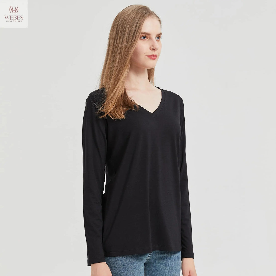 netdraw Women's Bamboo Viscose Long Sleeve V-Neck T-Shirt Soft Comfy Trendy Casual Sleep Pajama Lounge Tops