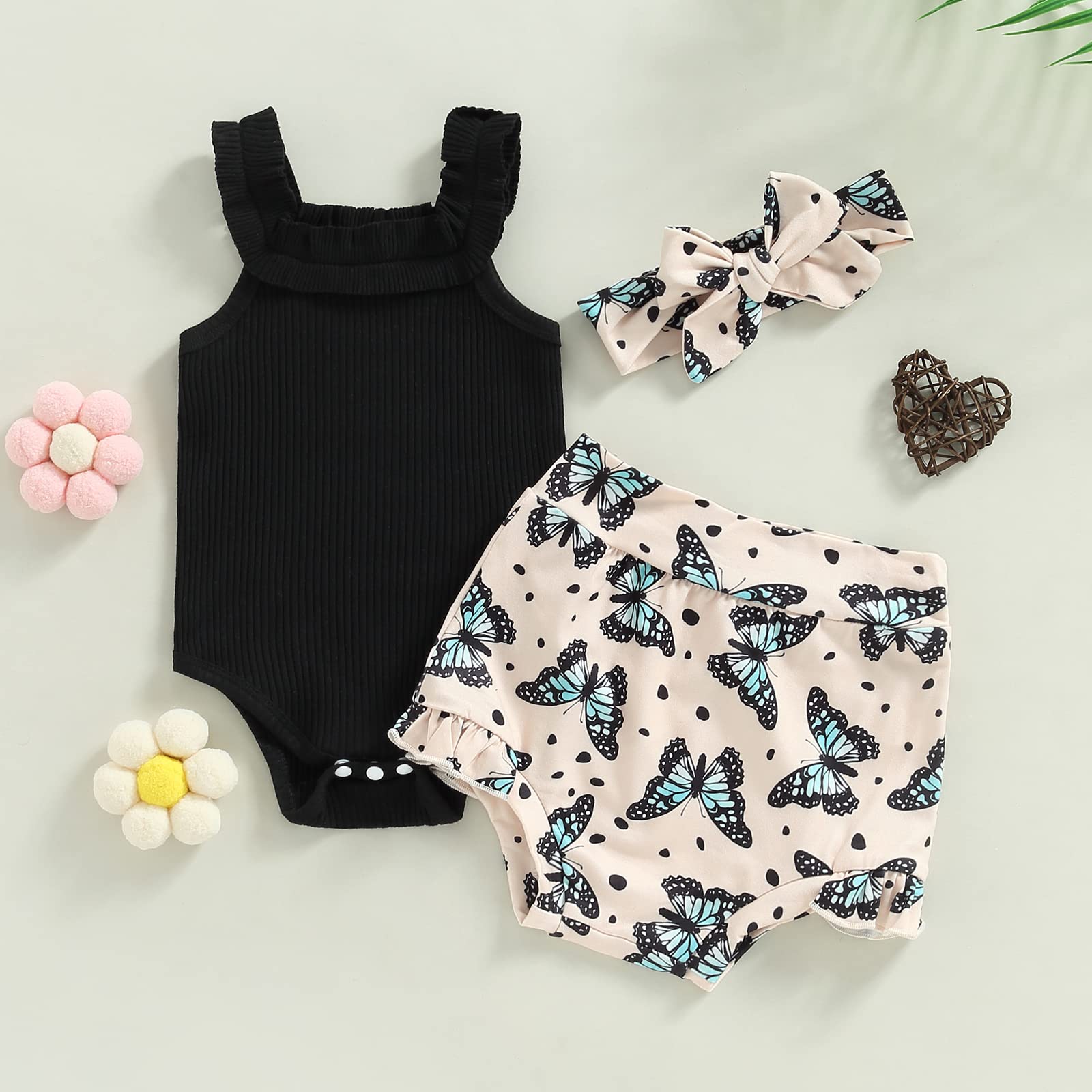 Newborn Baby Girl Summer Clothes Boho Infant Sleeveless Romper Bodysuit Shorts Headband 3Pcs Outfits WEBE CLOTHING