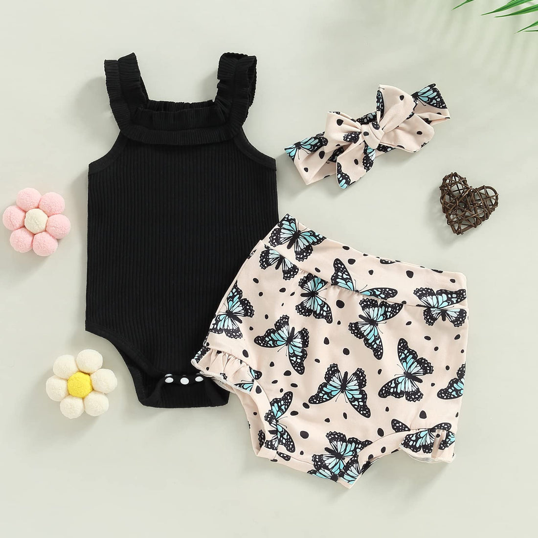 Newborn Baby Girl Summer Clothes Boho Infant Sleeveless Romper Bodysuit Shorts Headband 3Pcs Outfits WEBE CLOTHING