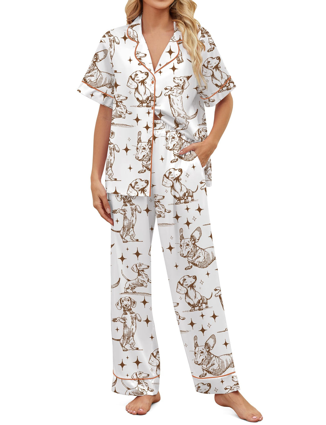 SHESHOW Satin Pajamas for Women Set Button Down Sleepwear Print Pjs Set 2 Piece Short Sleeve Long Loungewear Size XS-XXL WEBE CLOTHING
