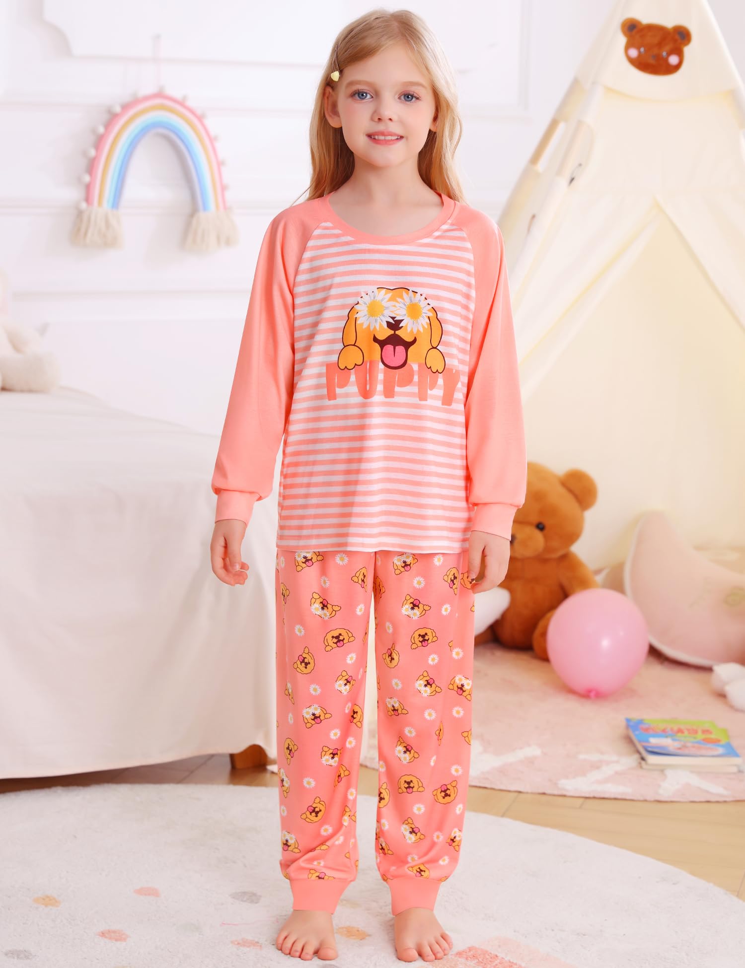 SWOMOG Girls Pajama Set Short Sleeve Tops & Ruffled Shorts with Pocket 2 Piece Summer Pajamas for Kids Size 6-15