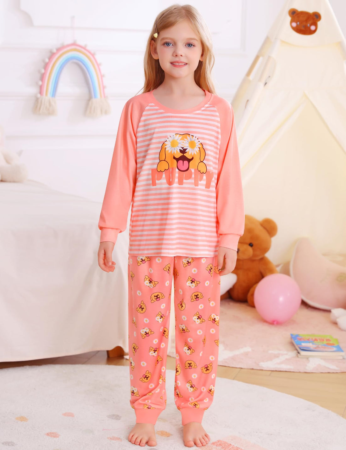 SWOMOG Girls Pajama Set Short Sleeve Tops & Ruffled Shorts with Pocket 2 Piece Summer Pajamas for Kids Size 6-15