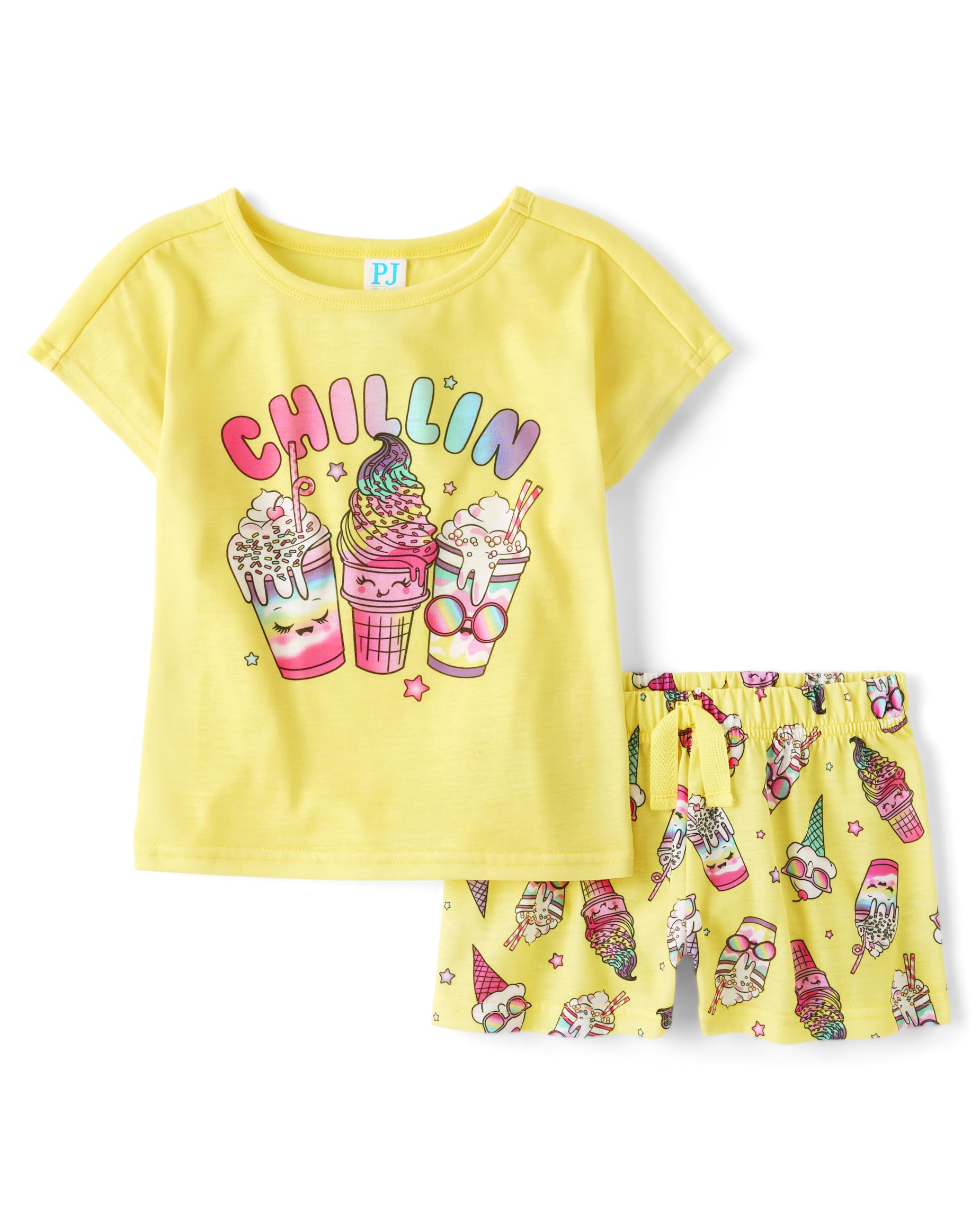 The Children's Place Girls' Short Sleeve Top and Shorts,2 Piece Pajama Set