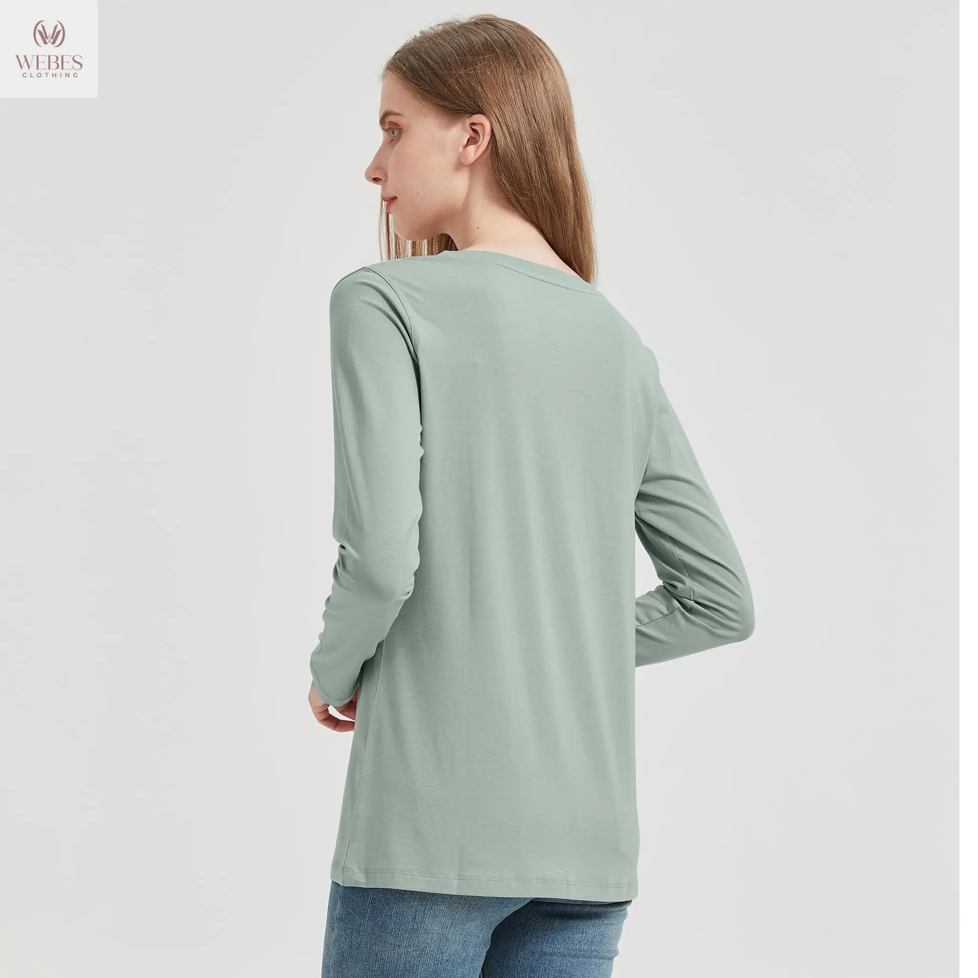 netdraw Women's Bamboo Viscose Long Sleeve V-Neck T-Shirt Soft Comfy Trendy Casual Sleep Pajama Lounge Tops