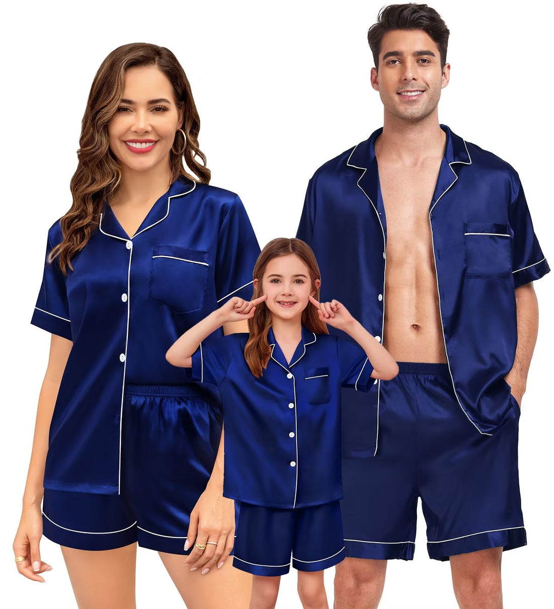 SWOMOG Couple Matching Pajamas Sets Women & Men Button Down Silk Pjs Men Short Sleeve Soft Lounge Sets 2 Pcs Loungewear