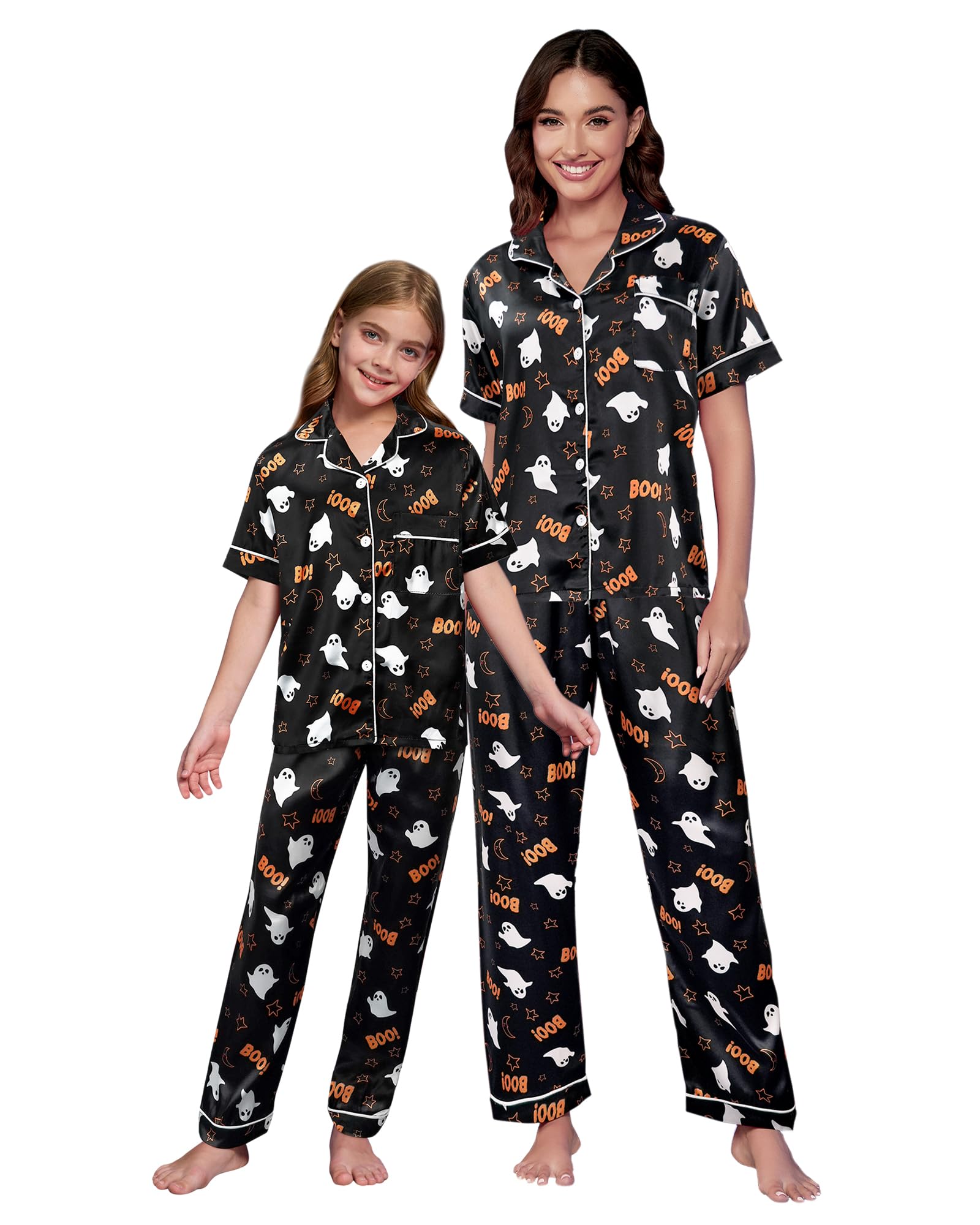 Mommy and Me Pajamas Mother Daughter Family Matching Sleepwear Button Down Silky Satin Nightwear