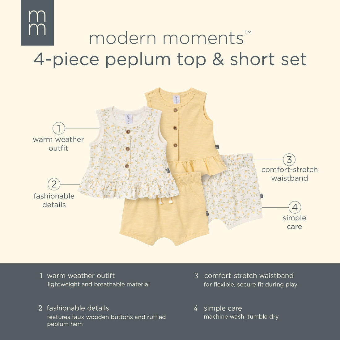 Modern Moments by Gerber Baby Girls 4-Pack Peplum Top & Short Set WEBE CLOTHING