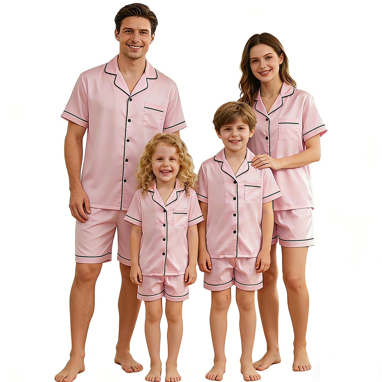 Matching Silk Pajamas Set for Family Summer Short Family Matching Sleepwear Suits Couple Satin Pjs Set