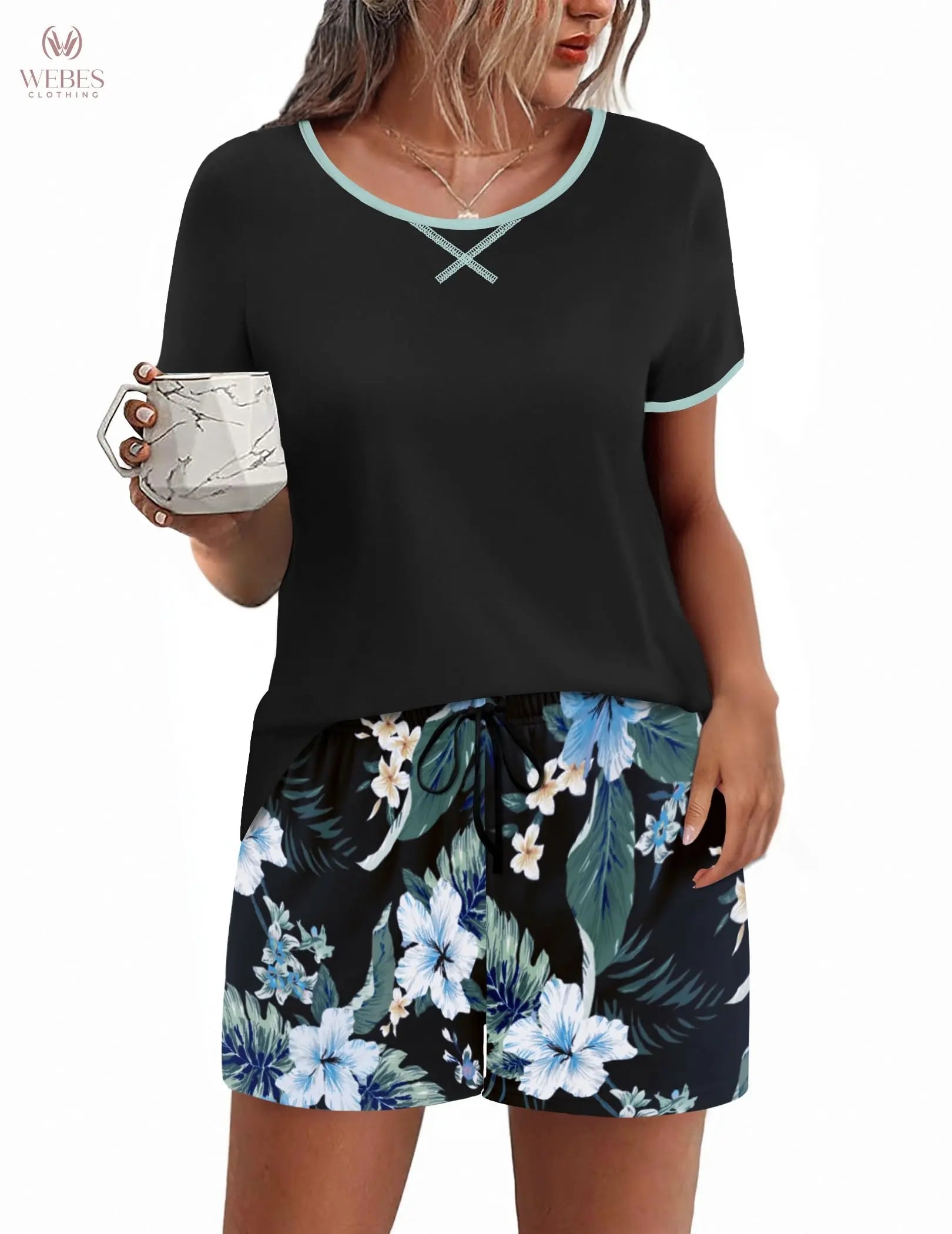 Ekouaer Women Pajama Set Casual Short Set