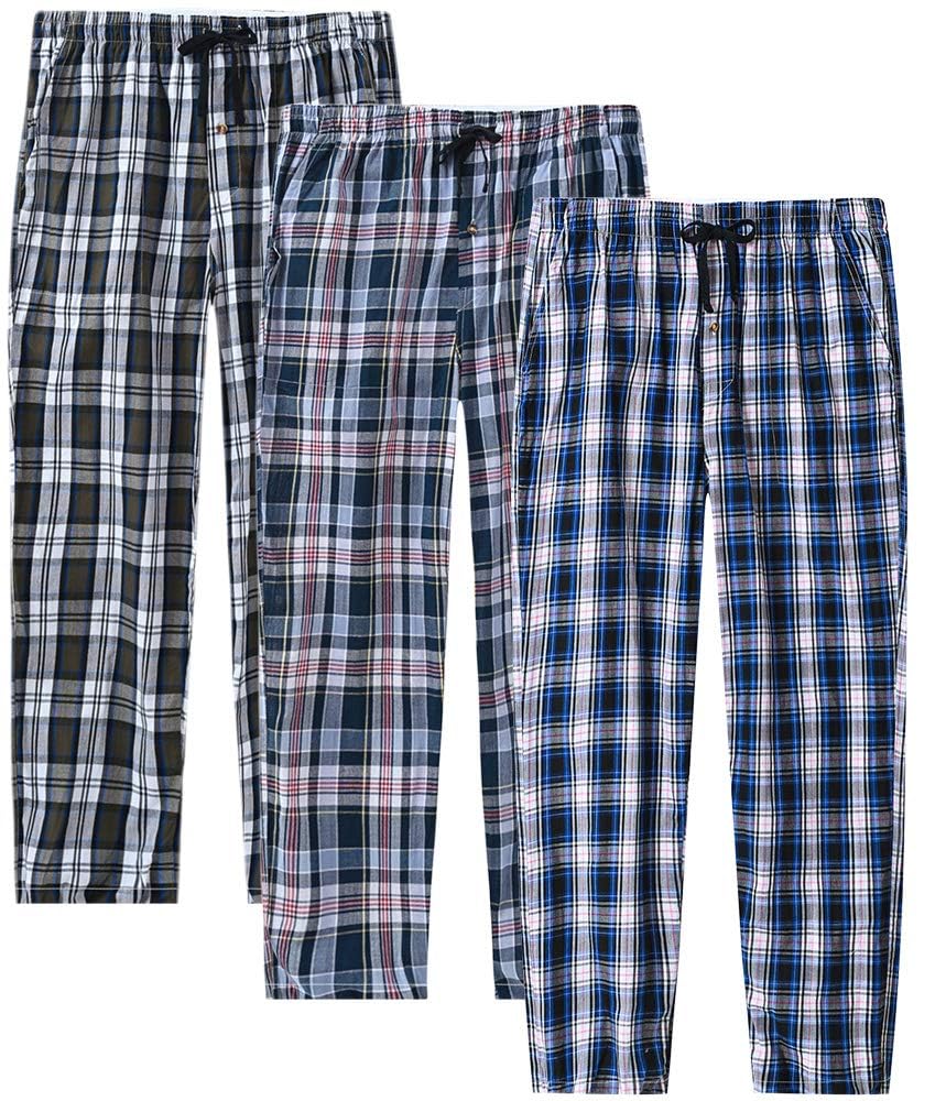 MoFiz Men's Pajama Pants Ultra Lightweight Pjs Bottoms Sleepwear Bottom Pants with Pocket Drawstring 3-Pack