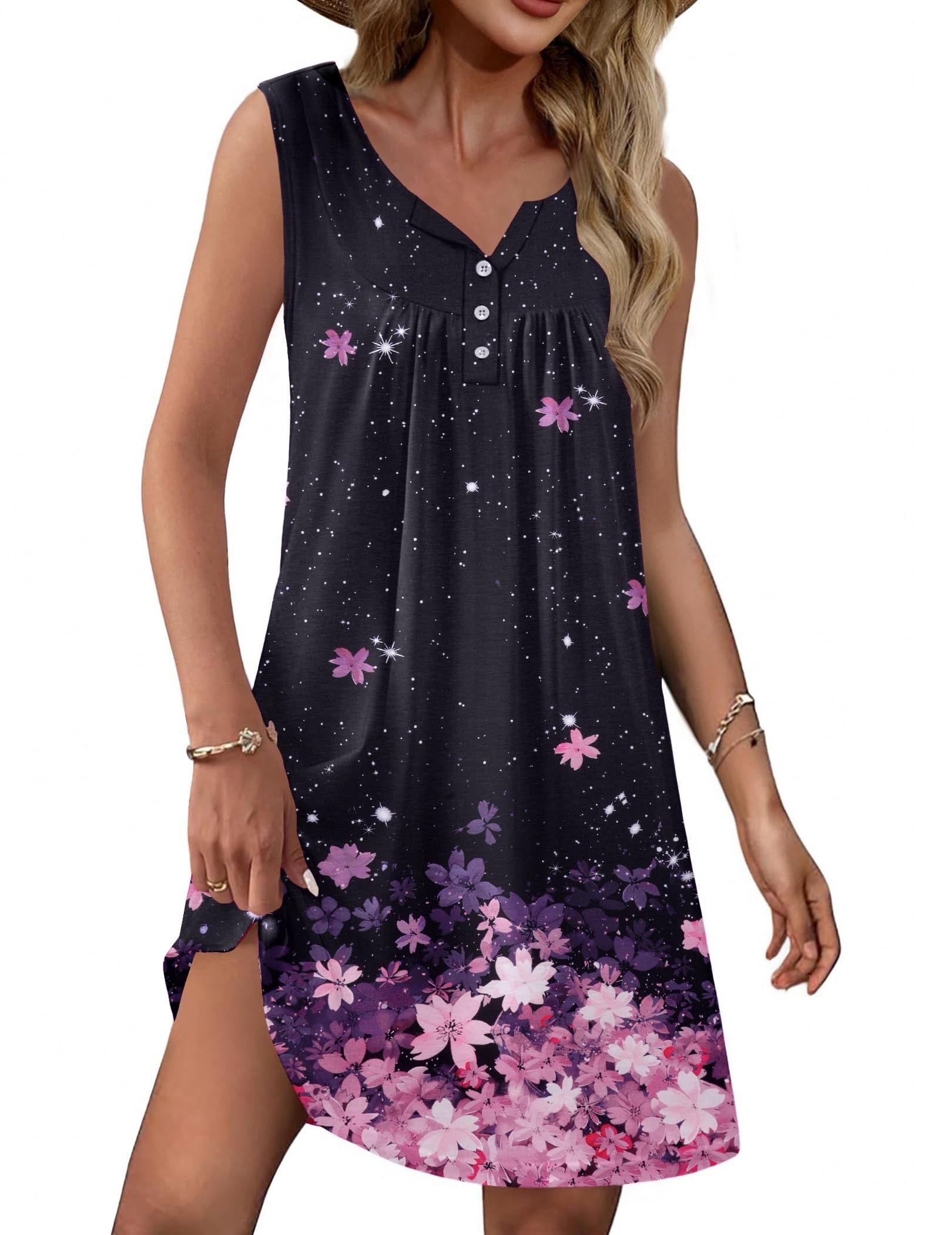 Ekouaer Nightgown for Women Tank Night Gown Sleeveless Sleep Shirt Button Night Shirt with Pockets Soft Sleep Dress WEBE CLOTHING