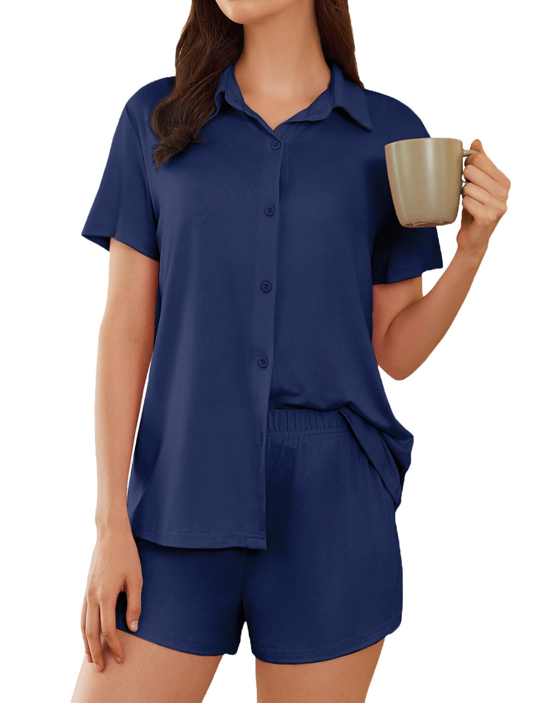 Ekouaer Pajama for Women Set Short Sleeve Button Down Pajamas Sets Soft Lounge Sets for Women Sleepwear PJS WEBE CLOTHING