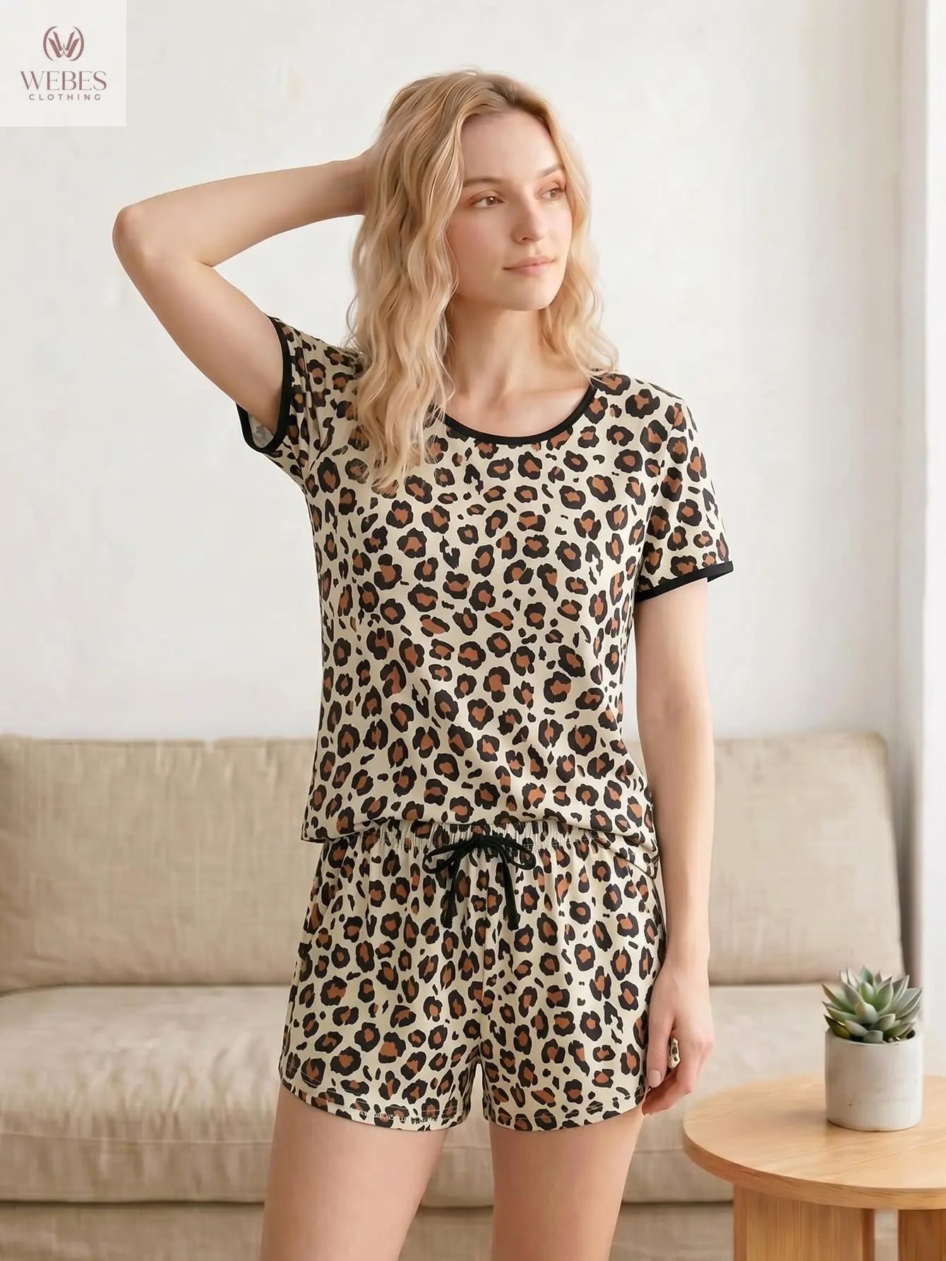 VENTELAN Women's 2 Piece Short Sleeve Pajama Sets Soft Loungewear Summer Sleepwear Pjs Sets with Pockets WEBE CLOTHING