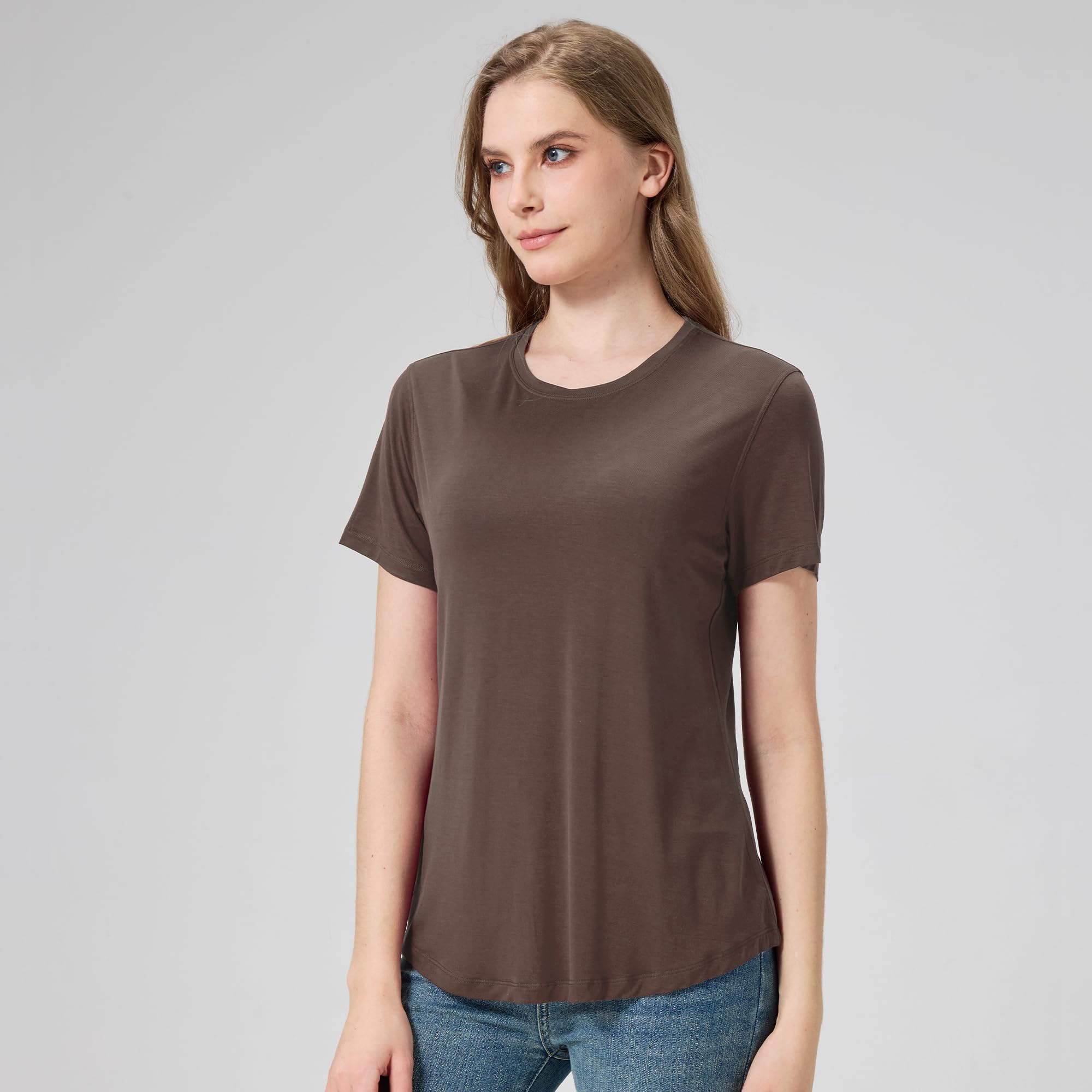 netdraw Women's Soft Bamboo Viscose T-Shirt, Curved Hem Crew Neck Short Sleeve Moisture Wicking Casual Sleep Pajama Tops