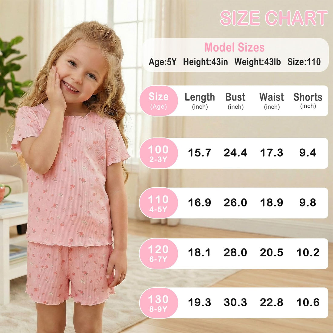 Beinou Girls Pajamas Sets Ribbed Ruffle Short Sleeve Sleepwear Toddler Summer Pjs 2 Pcs Kids Loungewear Outfit 2-9Y