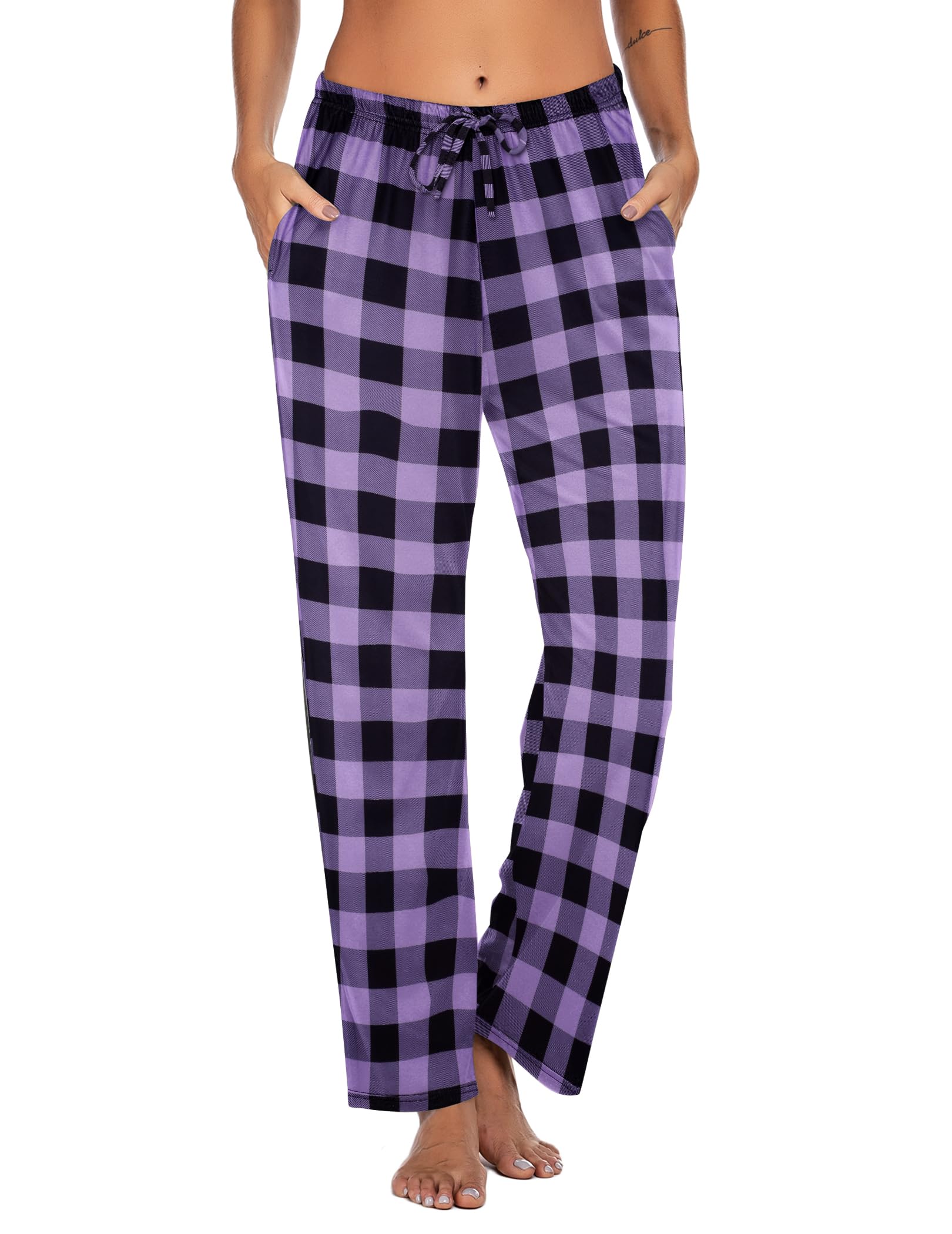 Ekouaer Women Pajama Pants Comfy Pj Bottom with Pockets Stretch Plaid Sleepwear
