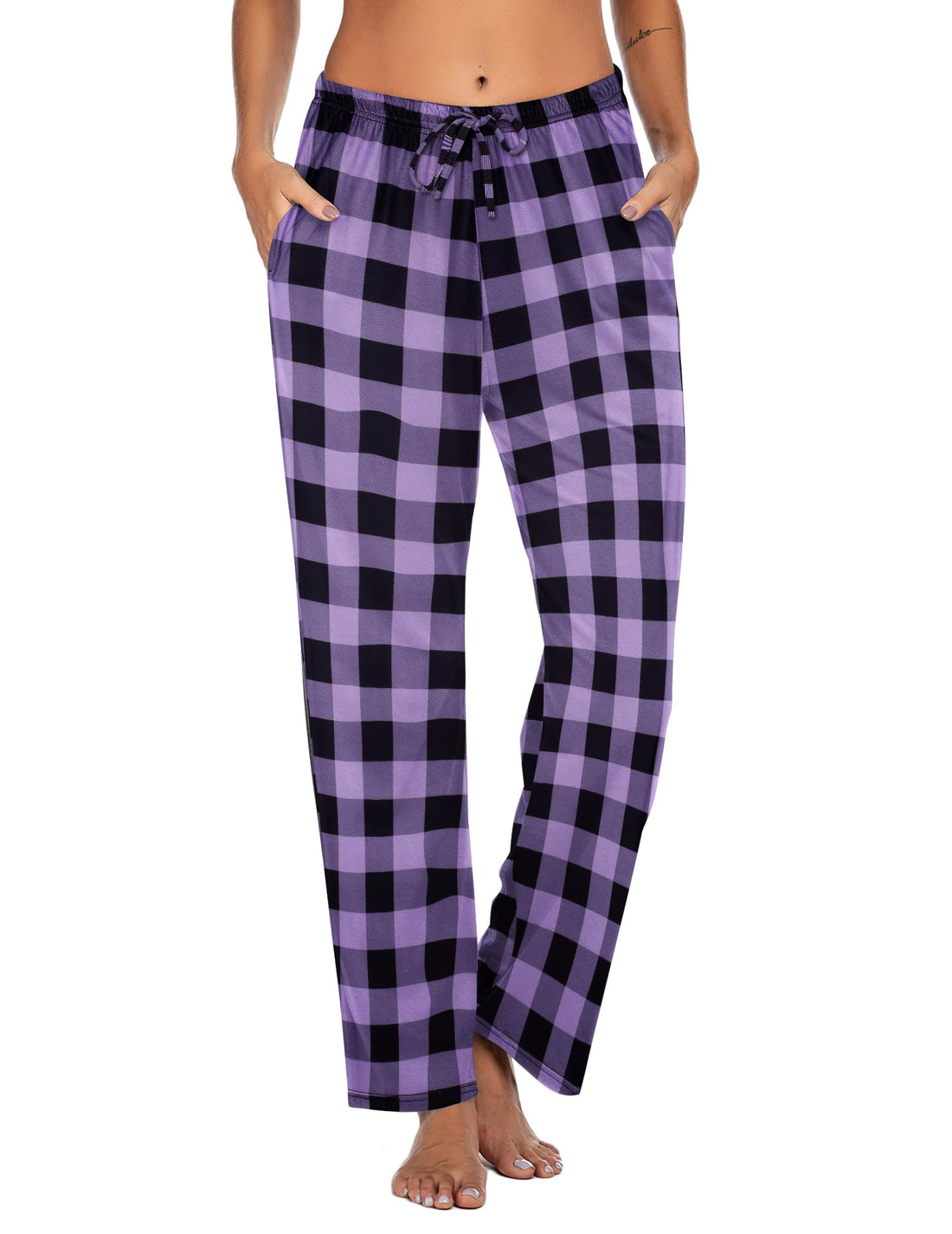 Ekouaer Women Pajama Pants Comfy Pj Bottom with Pockets Stretch Plaid Sleepwear